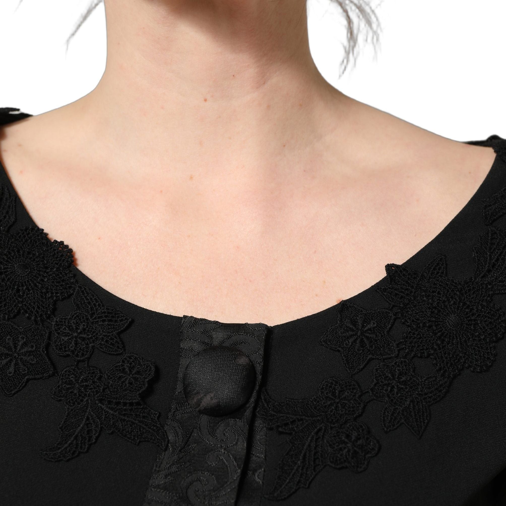 Dolce & Gabbana Dark Gray Button Fastening Lace Trimmed Blazer Jacket