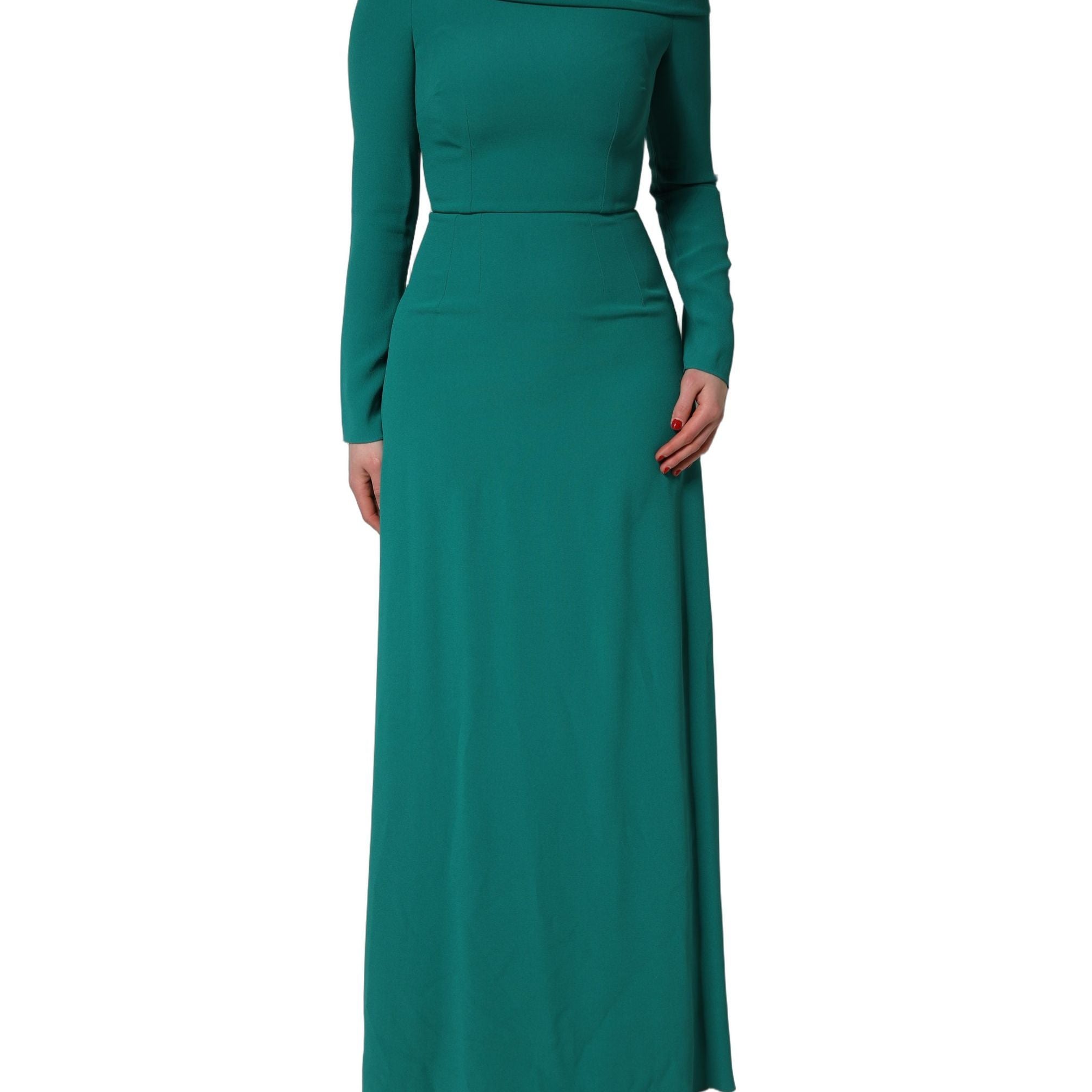 Dolce & Gabbana Green Round Neck Long Sleeves Gown Dress