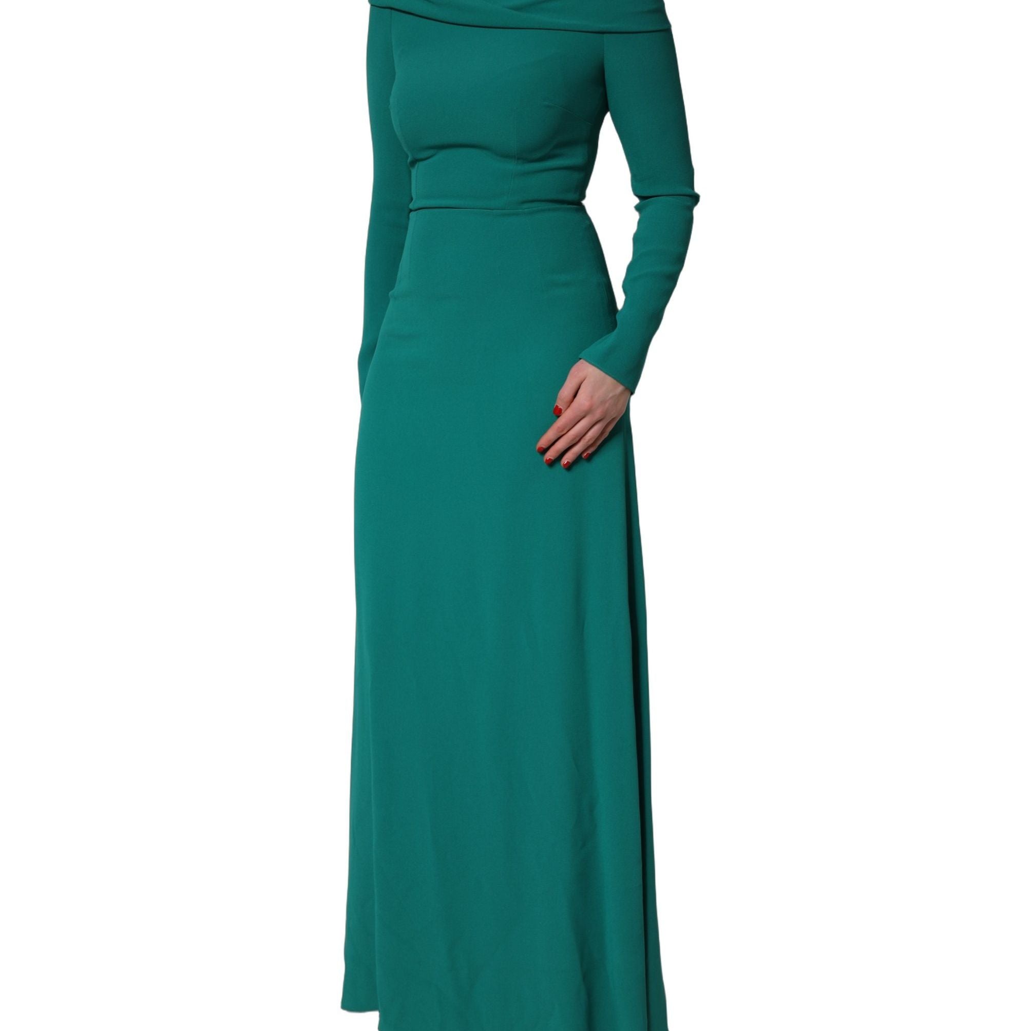 Dolce & Gabbana Green Round Neck Long Sleeves Gown Dress