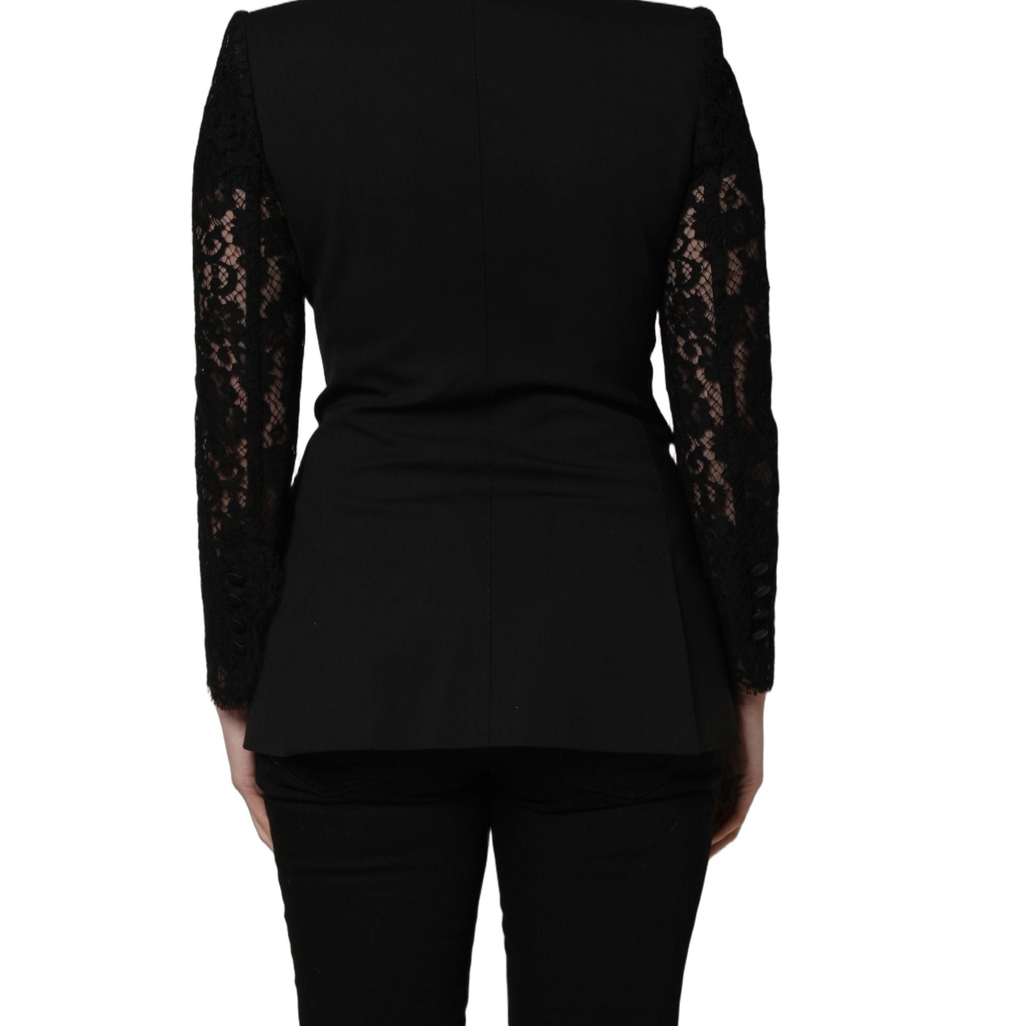 Dolce & Gabbana Black Wool DoubleBreasted Lace Sleeve Jacket