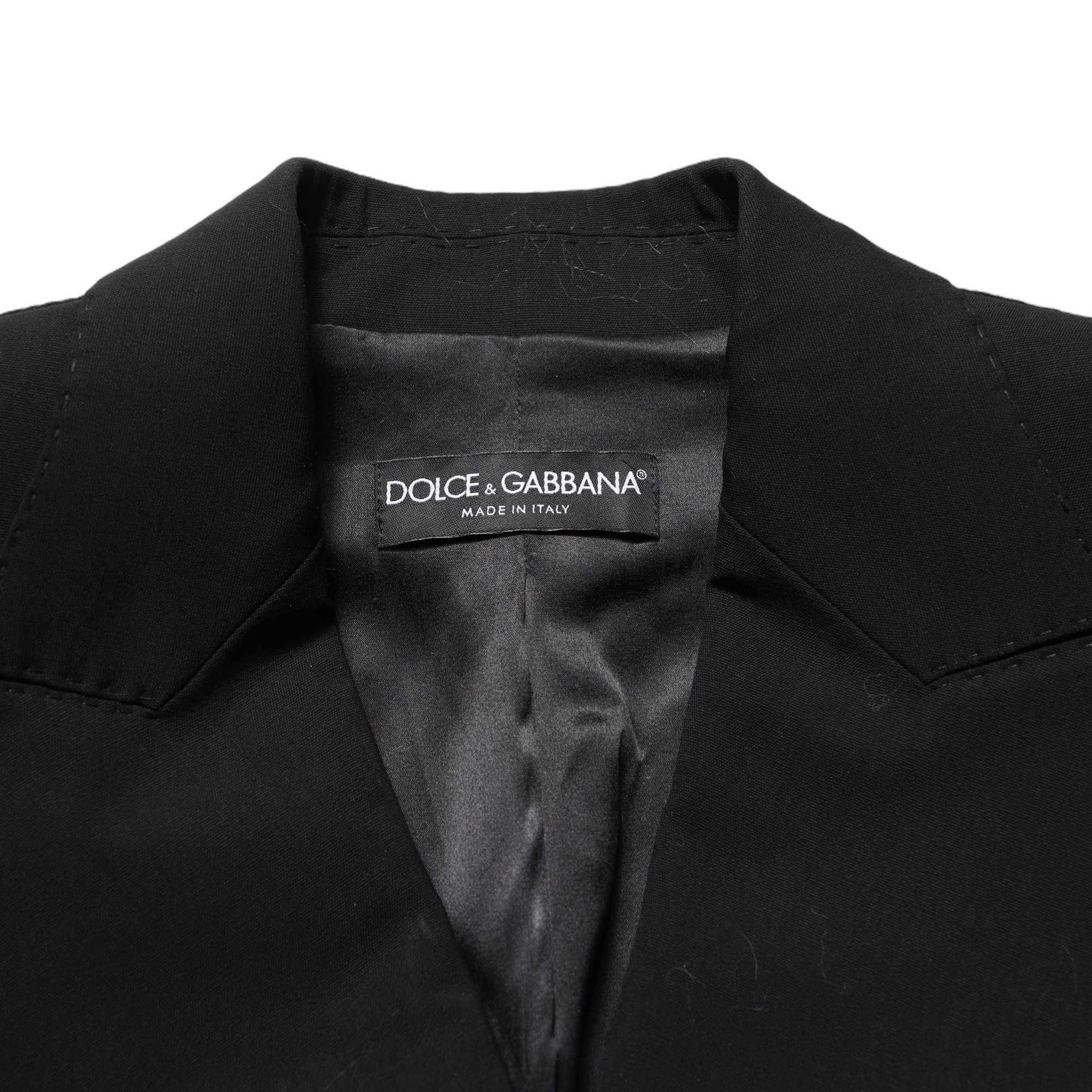 Dolce & Gabbana Black Wool DoubleBreasted Lace Sleeve Jacket