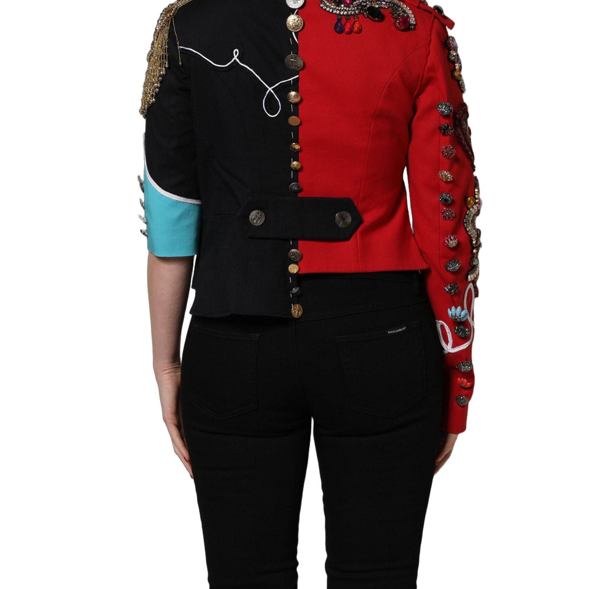 Dolce & Gabbana Multicolor Asymmetrical Ornate Jewel Cropped Jacket