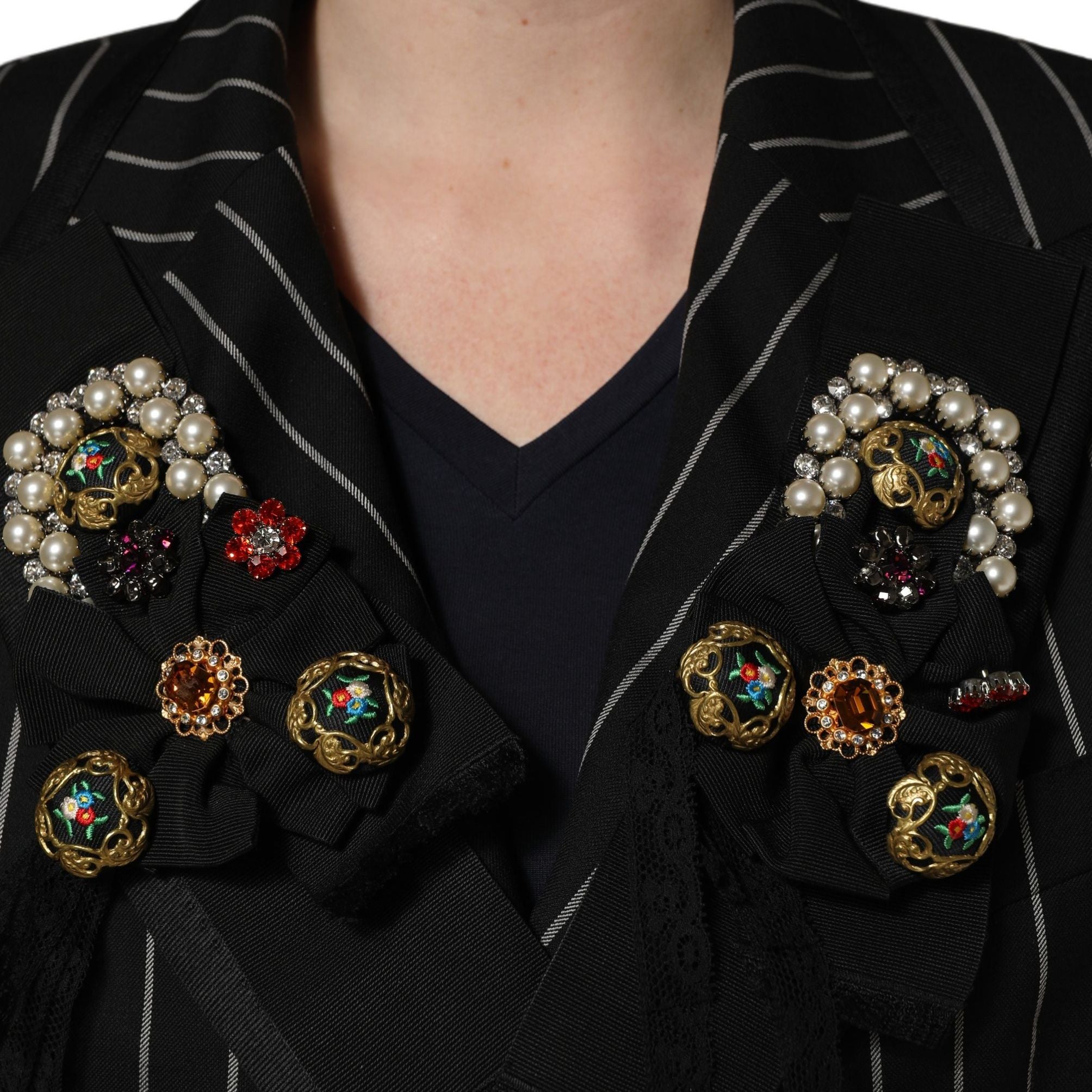Dolce & Gabbana Black Stripe Double-Breasted Blazer Jacket