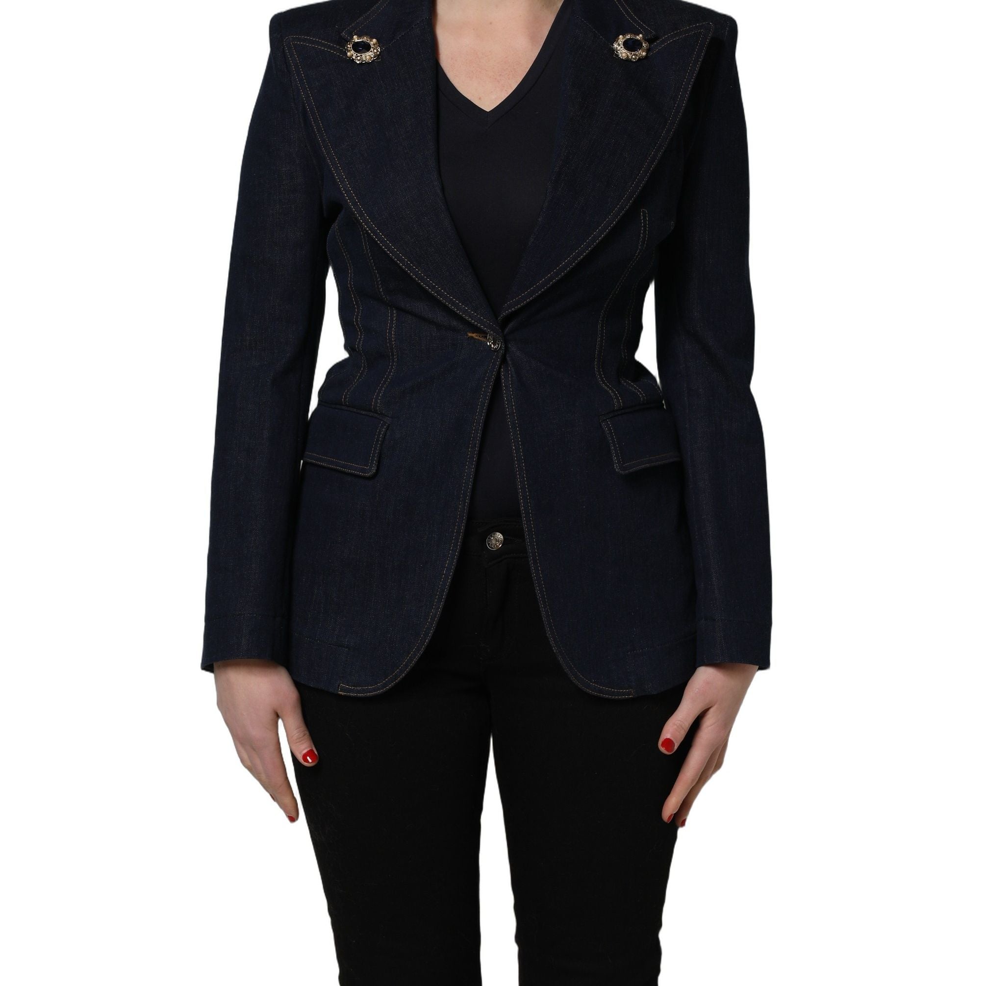 Dolce & Gabbana Blue Single-Breasted Denim Blazer Jacket