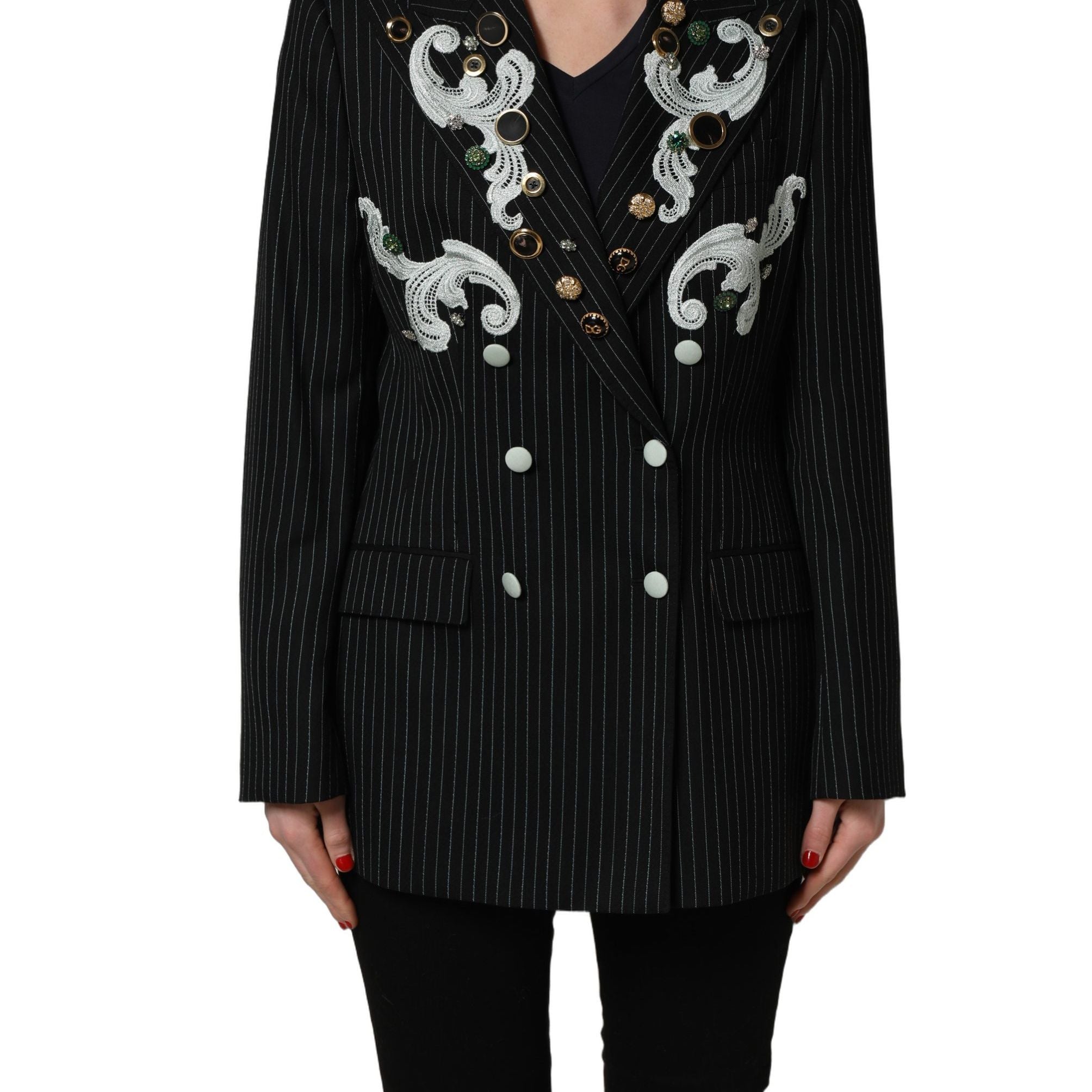 Dolce & Gabbana Black Stripe Double-Breasted Blazer Jacket