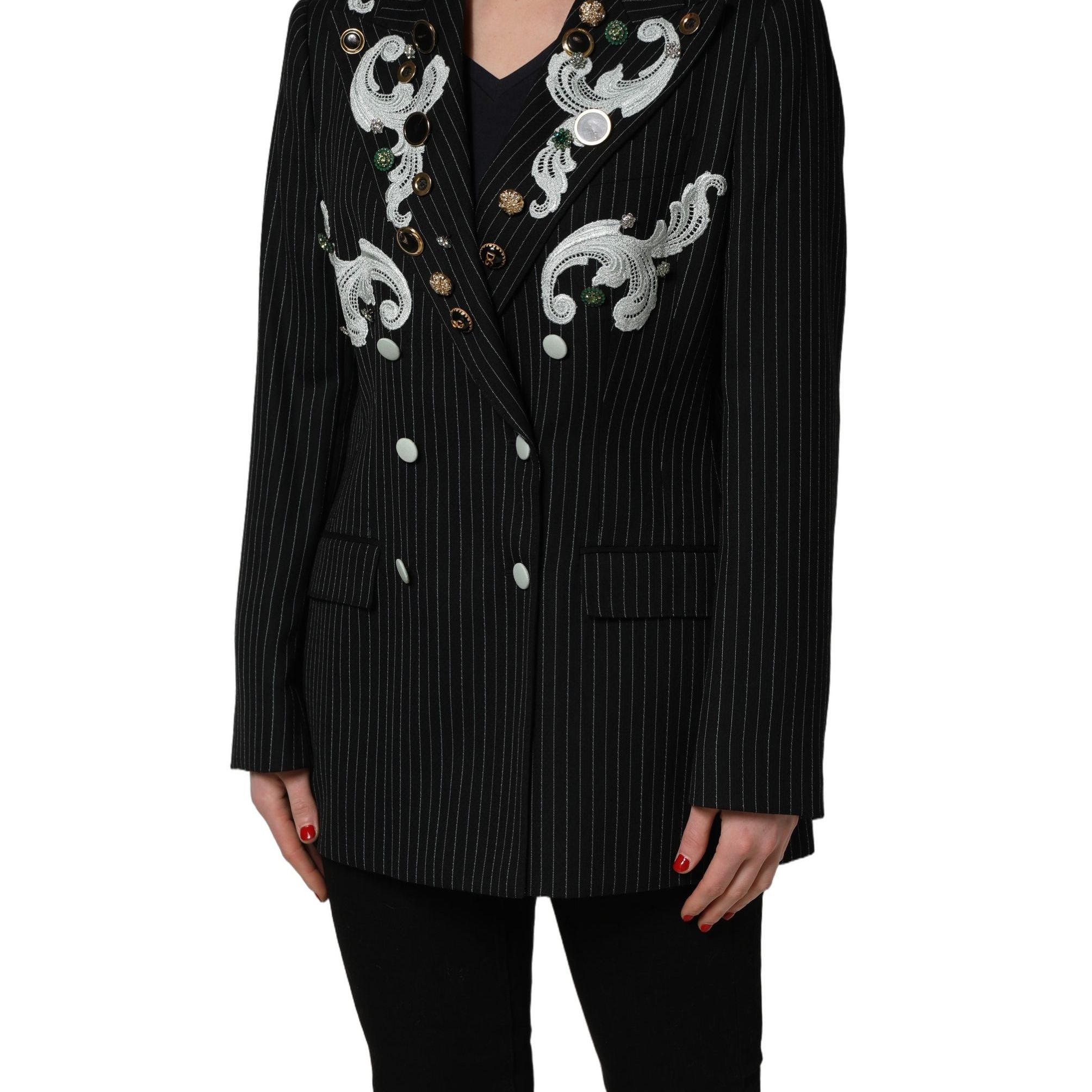 Dolce & Gabbana Black Stripe Double-Breasted Blazer Jacket