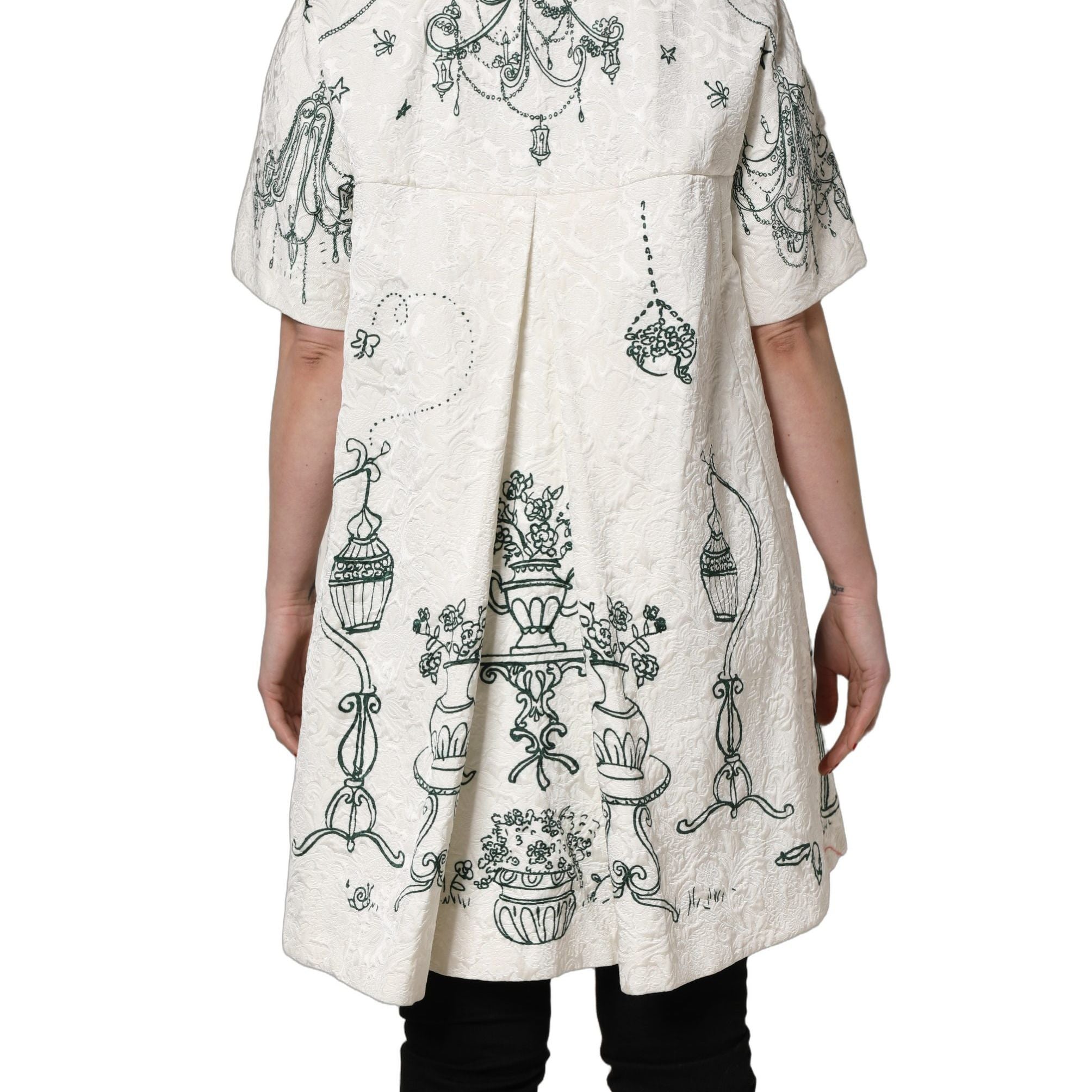 Dolce & Gabbana White Jacquard Garden Print Coat Jacket