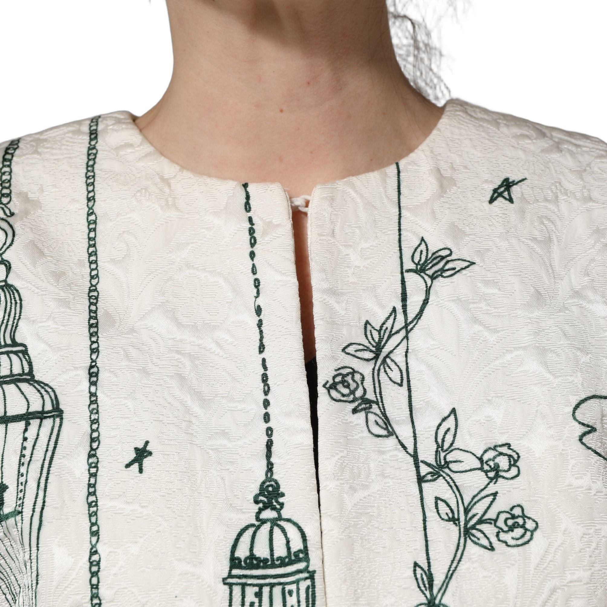 Dolce & Gabbana White Jacquard Garden Print Coat Jacket