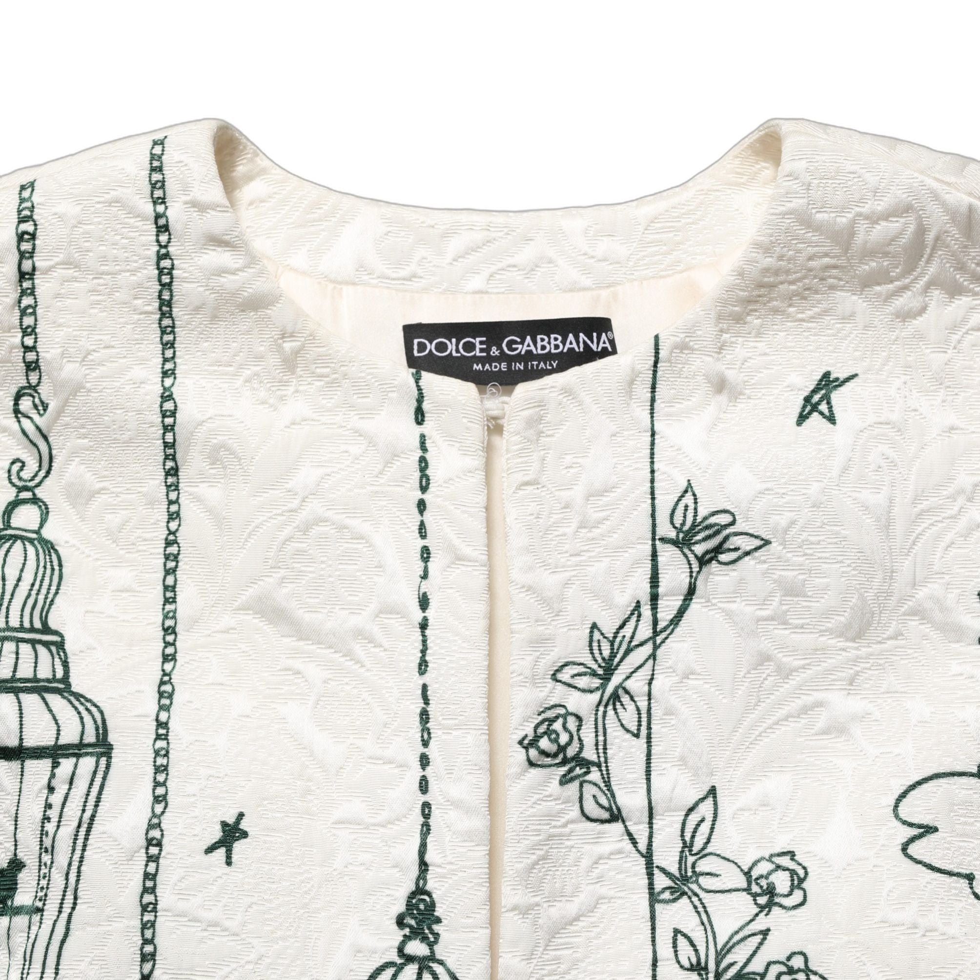 Dolce & Gabbana White Jacquard Garden Print Coat Jacket