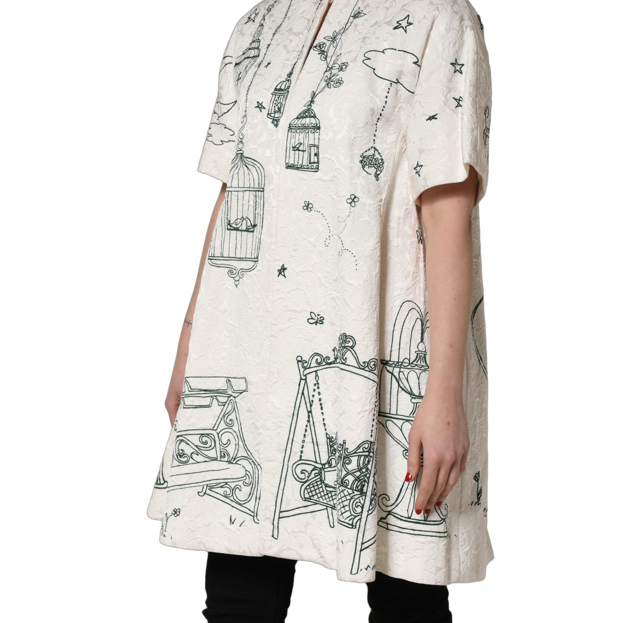 Dolce & Gabbana White Jacquard Garden Print Coat Jacket