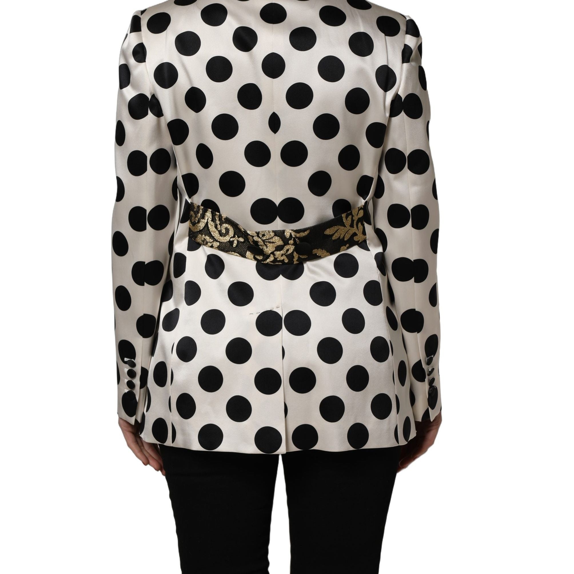 Dolce & Gabbana White Brocade Polka-Dot Print Blazer Jacket