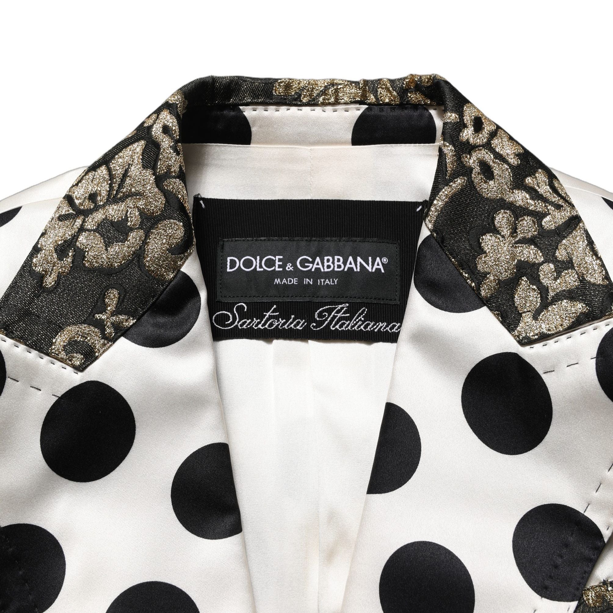 Dolce & Gabbana White Brocade Polka-Dot Print Blazer Jacket