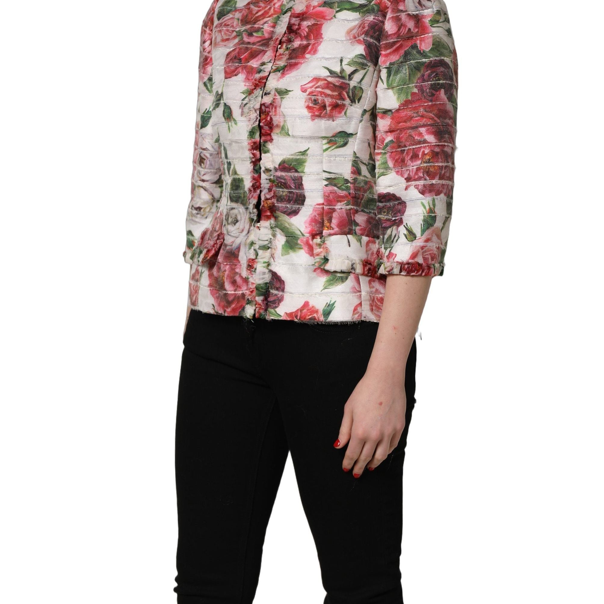Dolce & Gabbana Multicolor Peony Print Polyester Coat Jacket