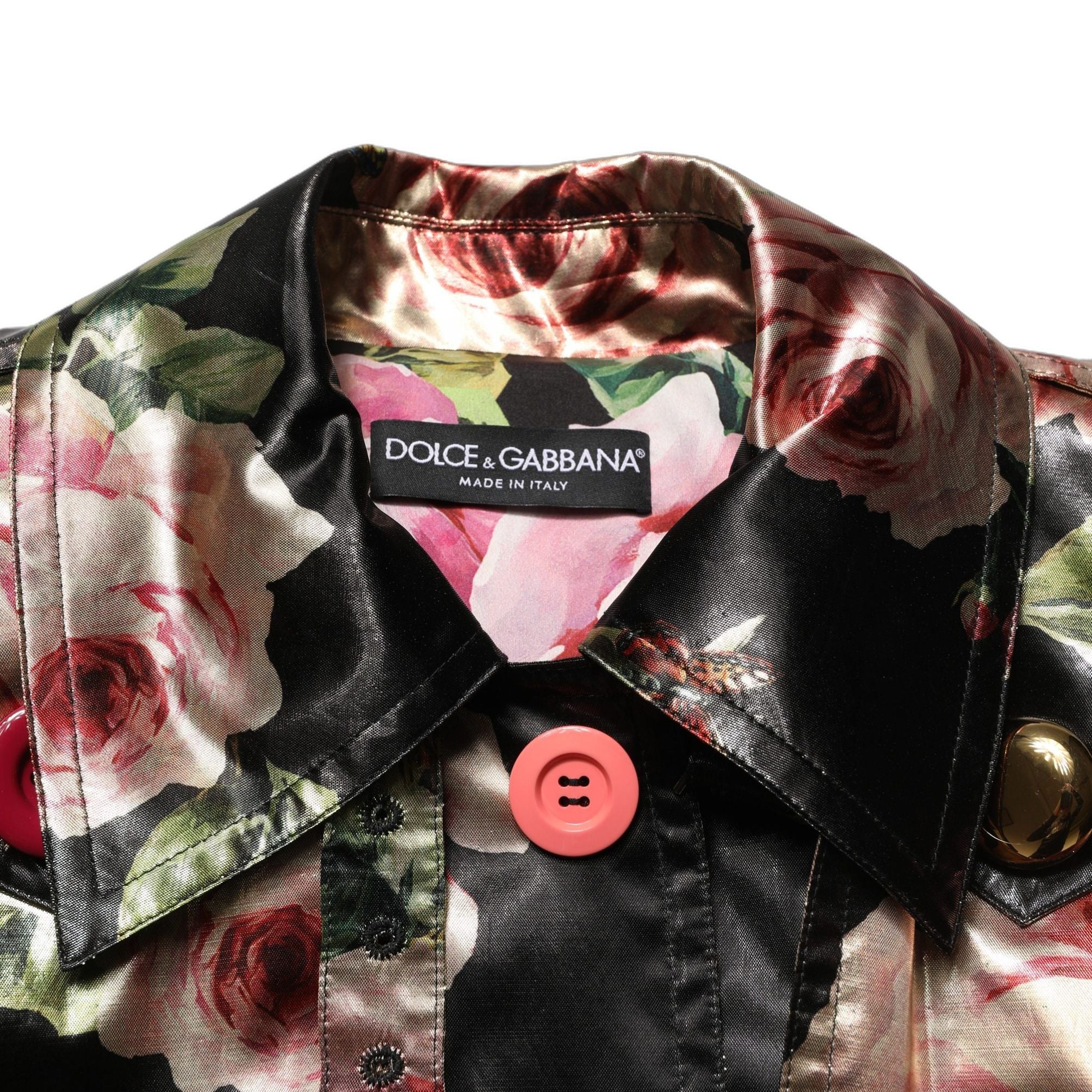 Dolce & Gabbana Black Floral Belted Polyester Trench Coat Jacket