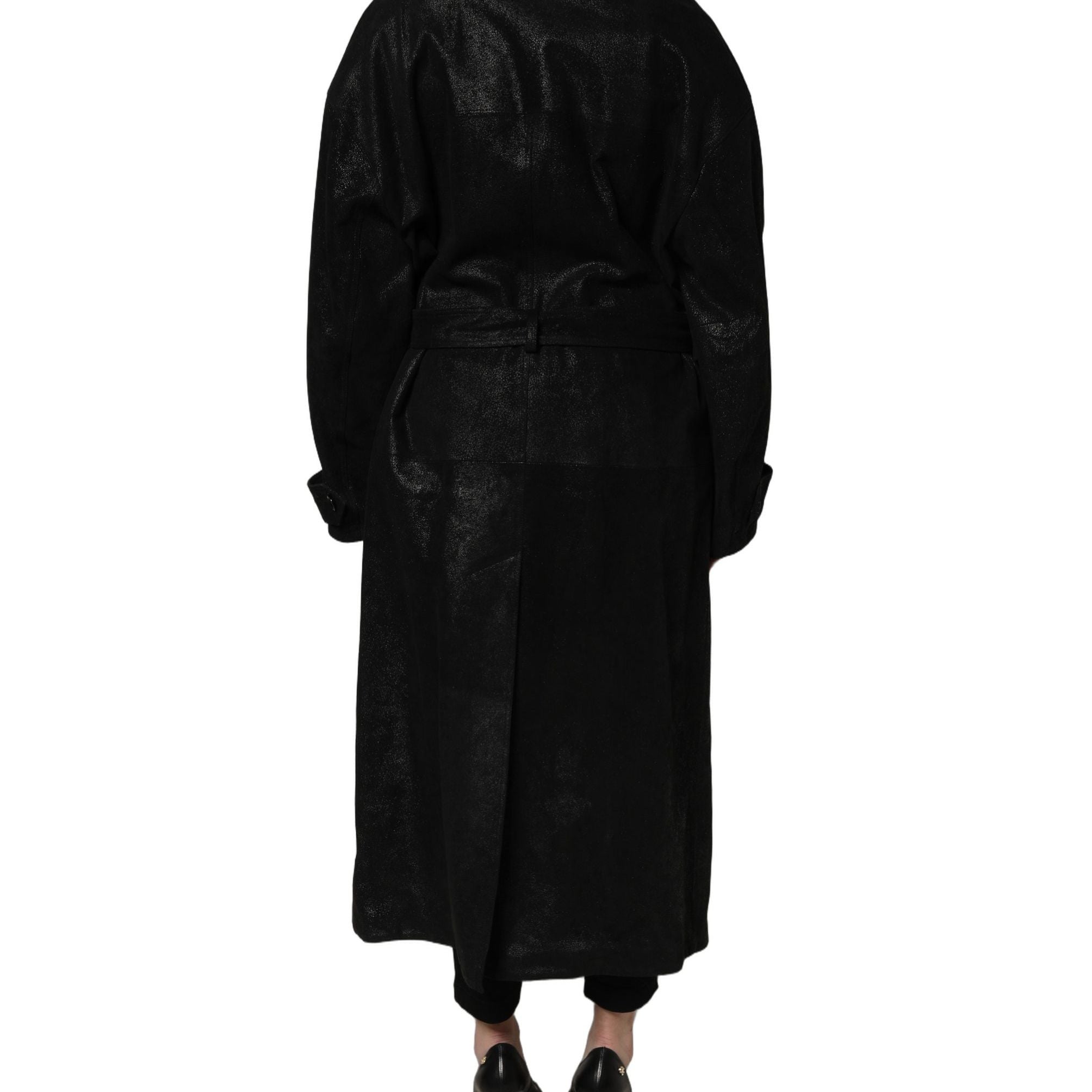 Dolce & Gabbana Black Belted Sheepskin Trench Coat Jacket