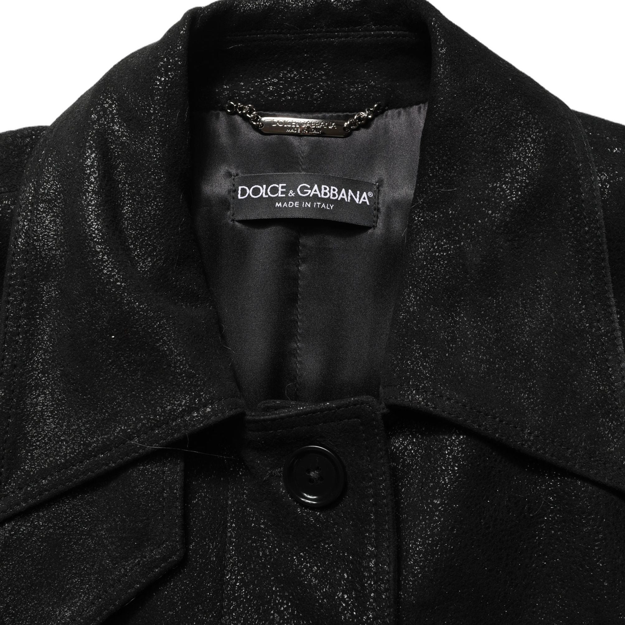 Dolce & Gabbana Black Belted Sheepskin Trench Coat Jacket