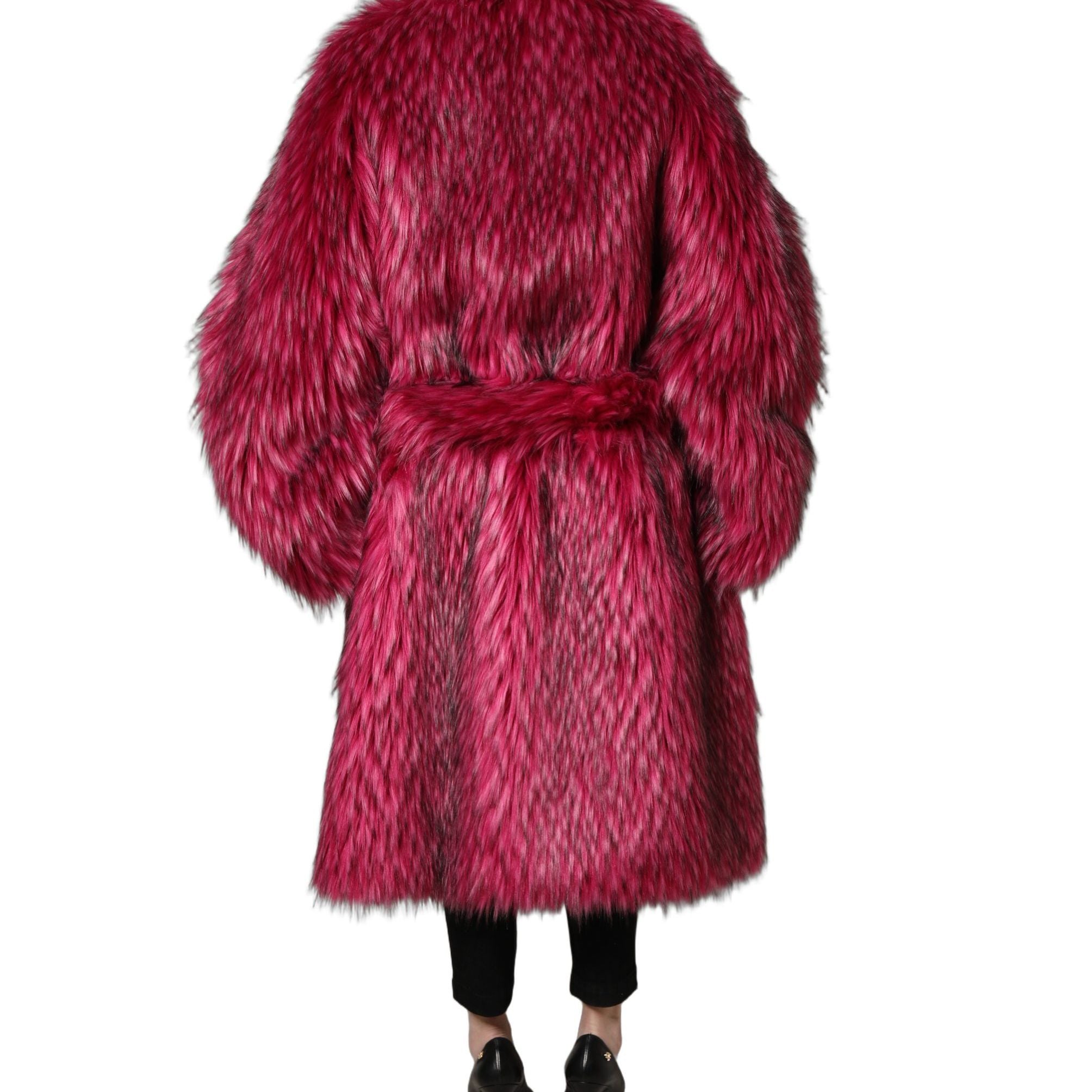 Dolce & Gabbana Fuchsia Belted Faux-Fur Trench Coat Jacket