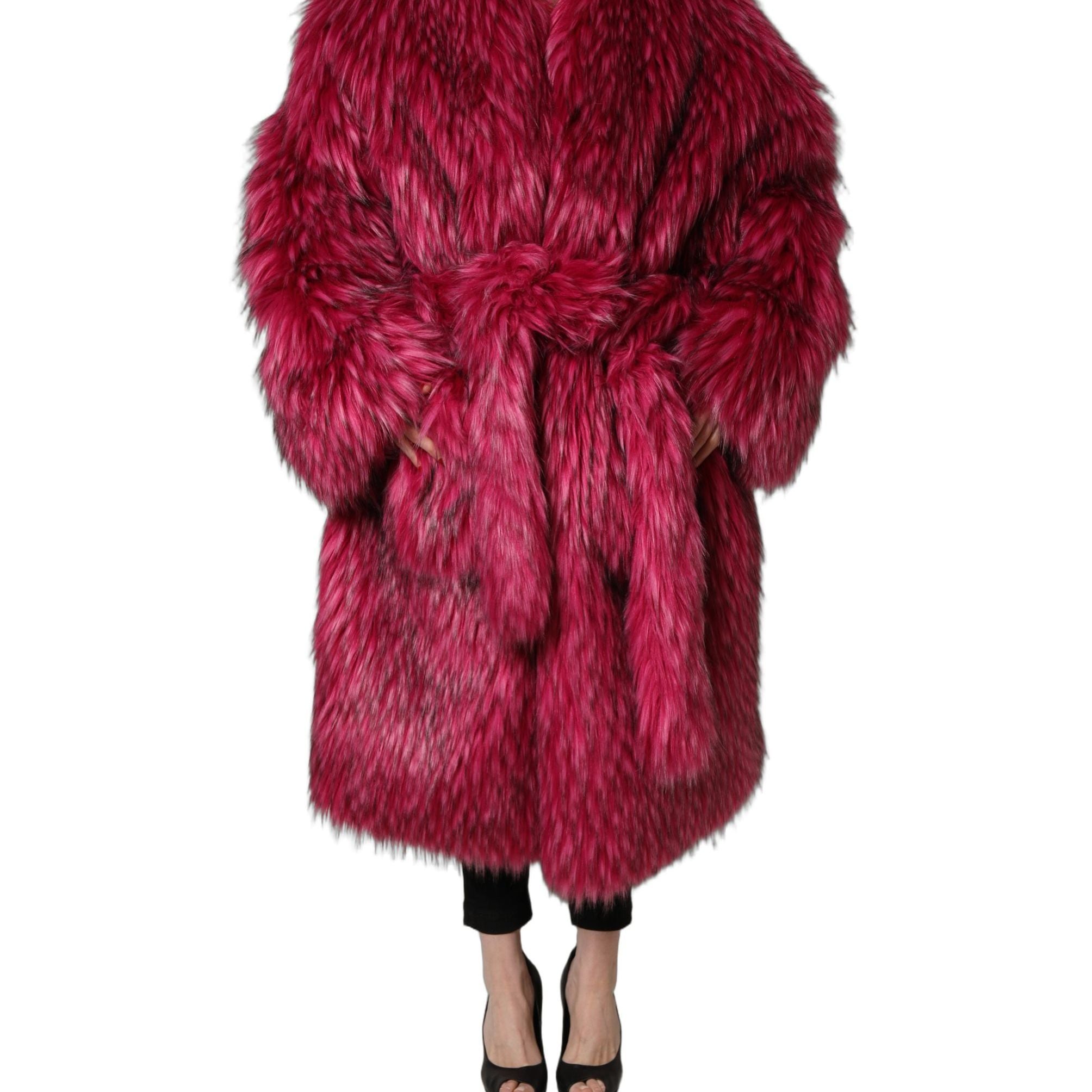 Dolce & Gabbana Fuchsia Belted Faux-Fur Trench Coat Jacket