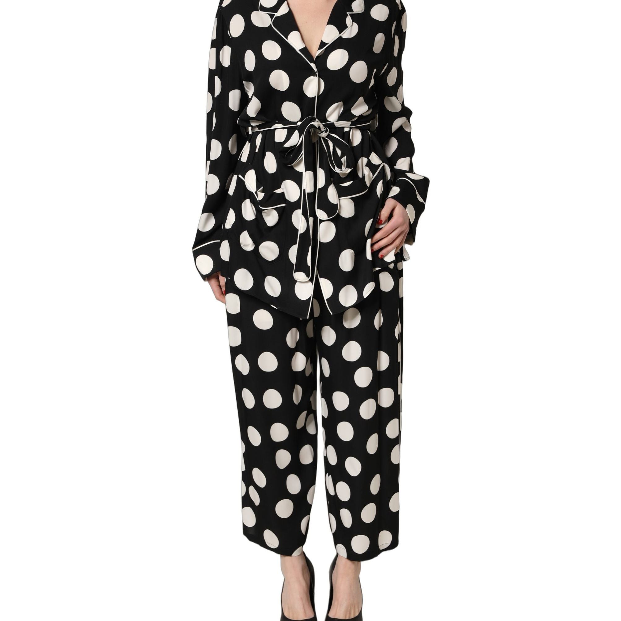 Dolce & Gabbana Black White Polka Dot Pajama 2 Piece Set Sleepwear