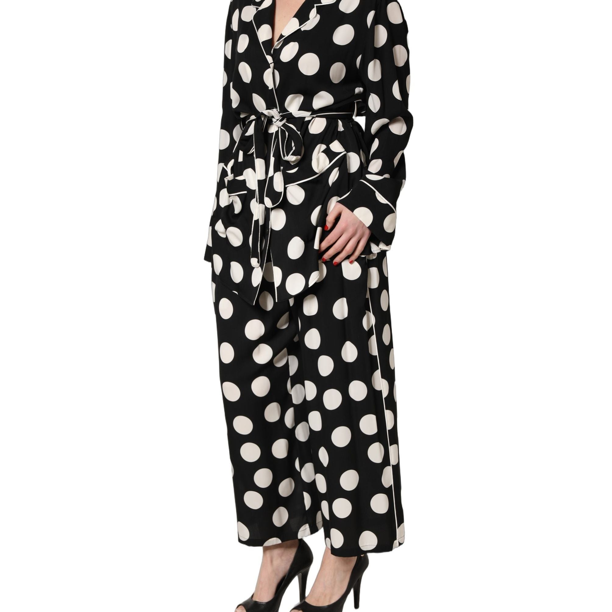 Dolce & Gabbana Black White Polka Dot Pajama 2 Piece Set Sleepwear