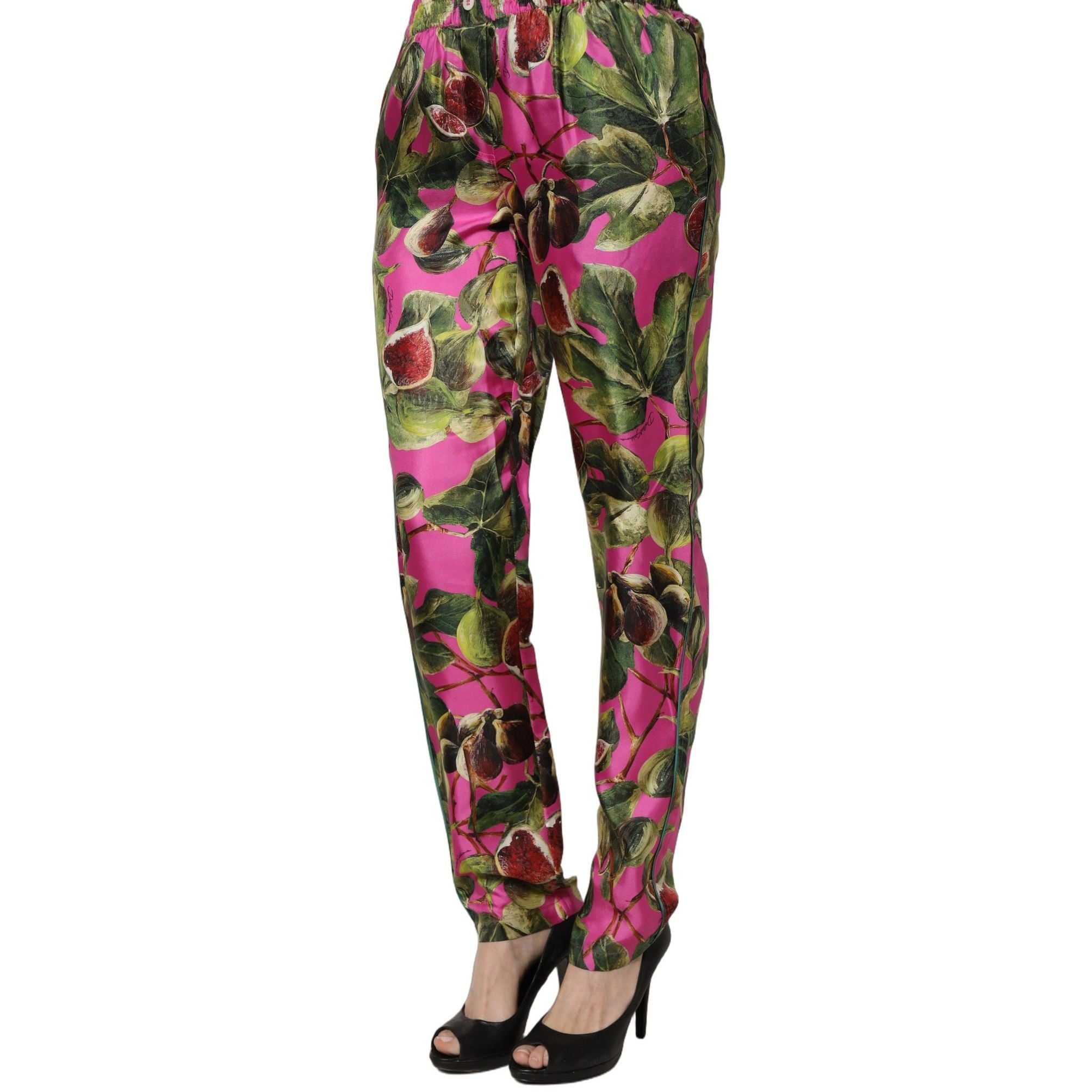 Dolce & Gabbana Fuchsia Fig Fruit Leaf Tapered Trouser Pants