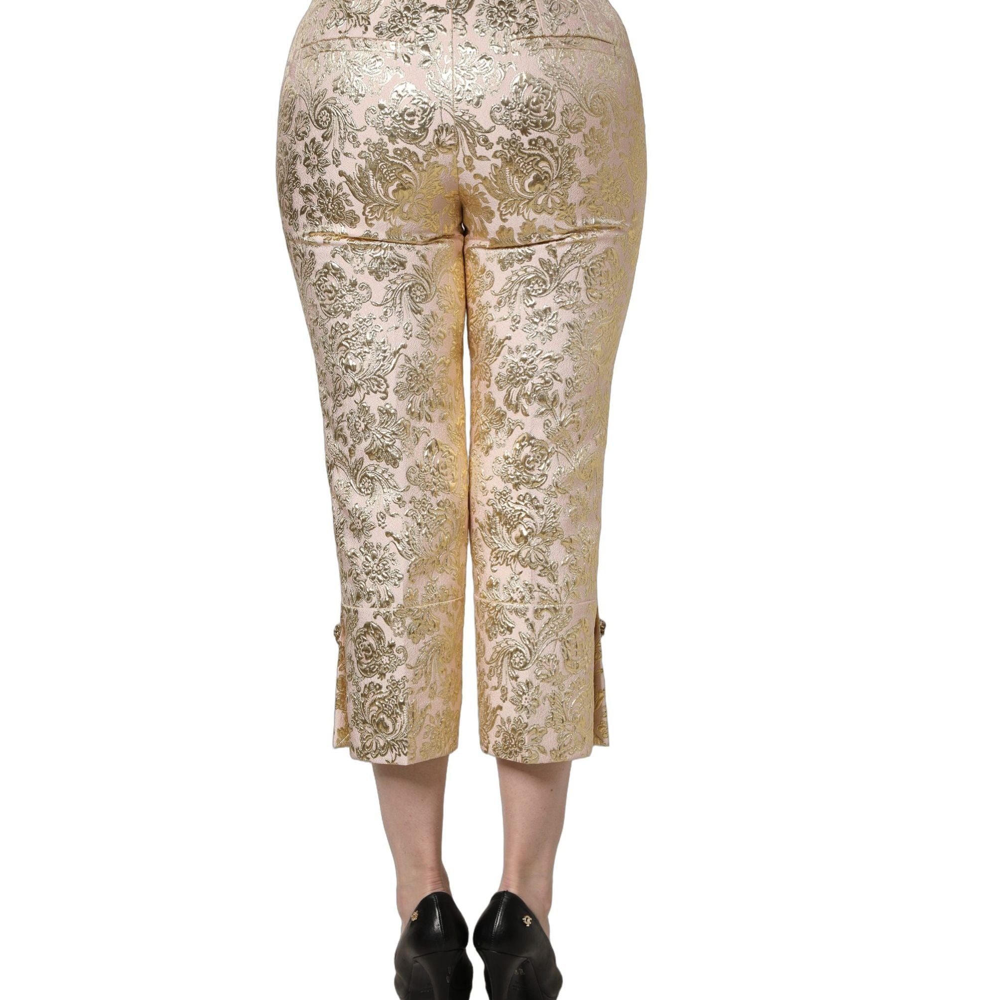 Dolce & Gabbana Gold Jacquard Floral Lamé Crop Trouser Pants