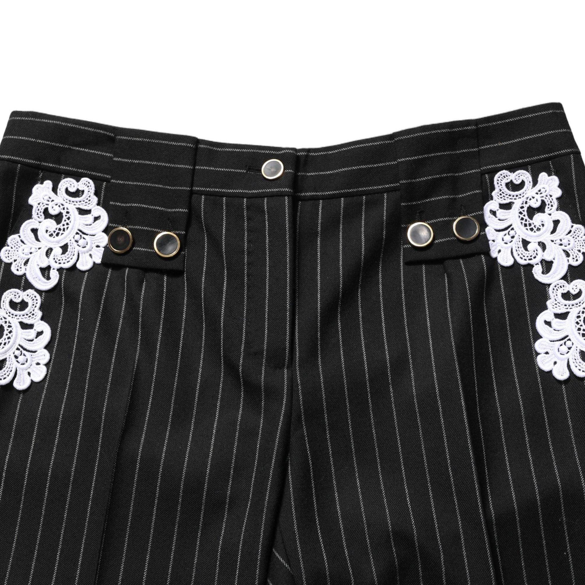 Dolce & Gabbana Black Lace Applique Pinstripe Cropped Pants