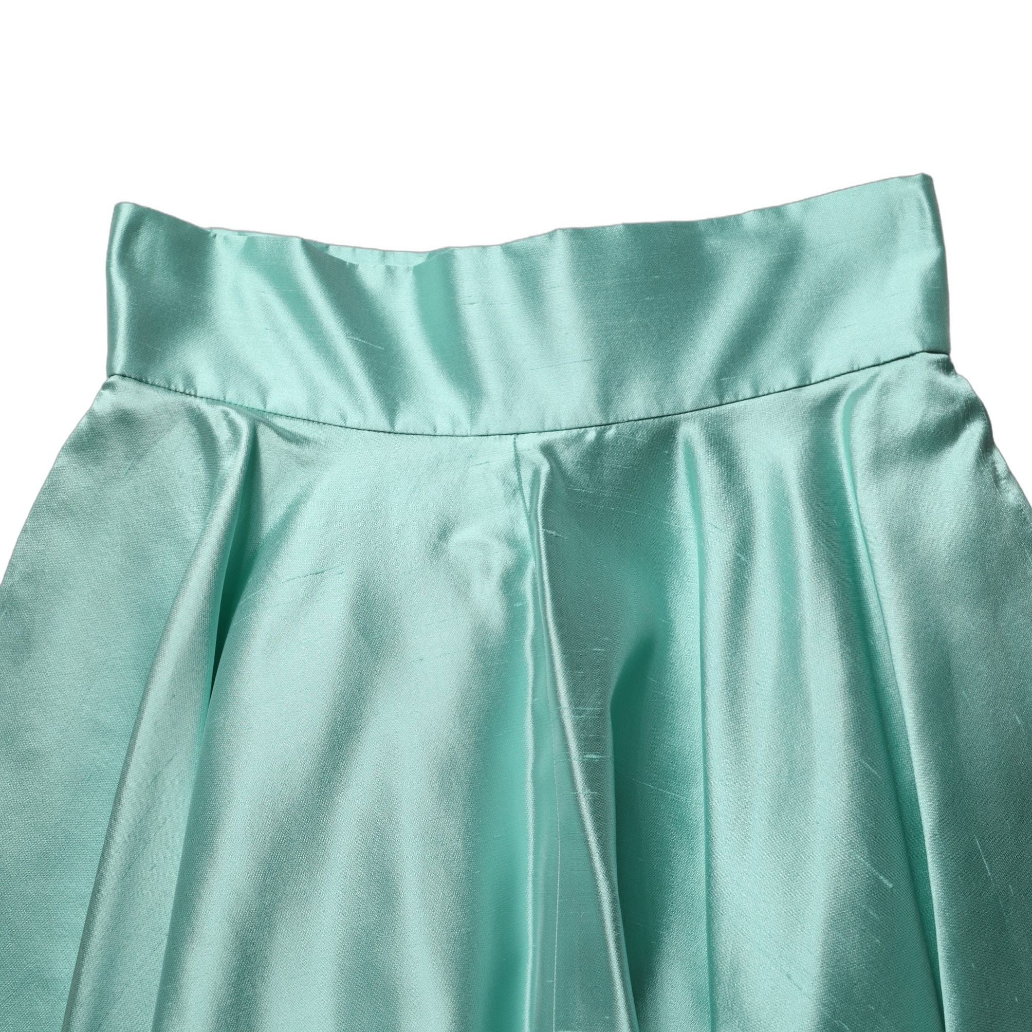 Dolce & Gabbana Green Satin High-Waisted Pleated A-line Midi Skirt