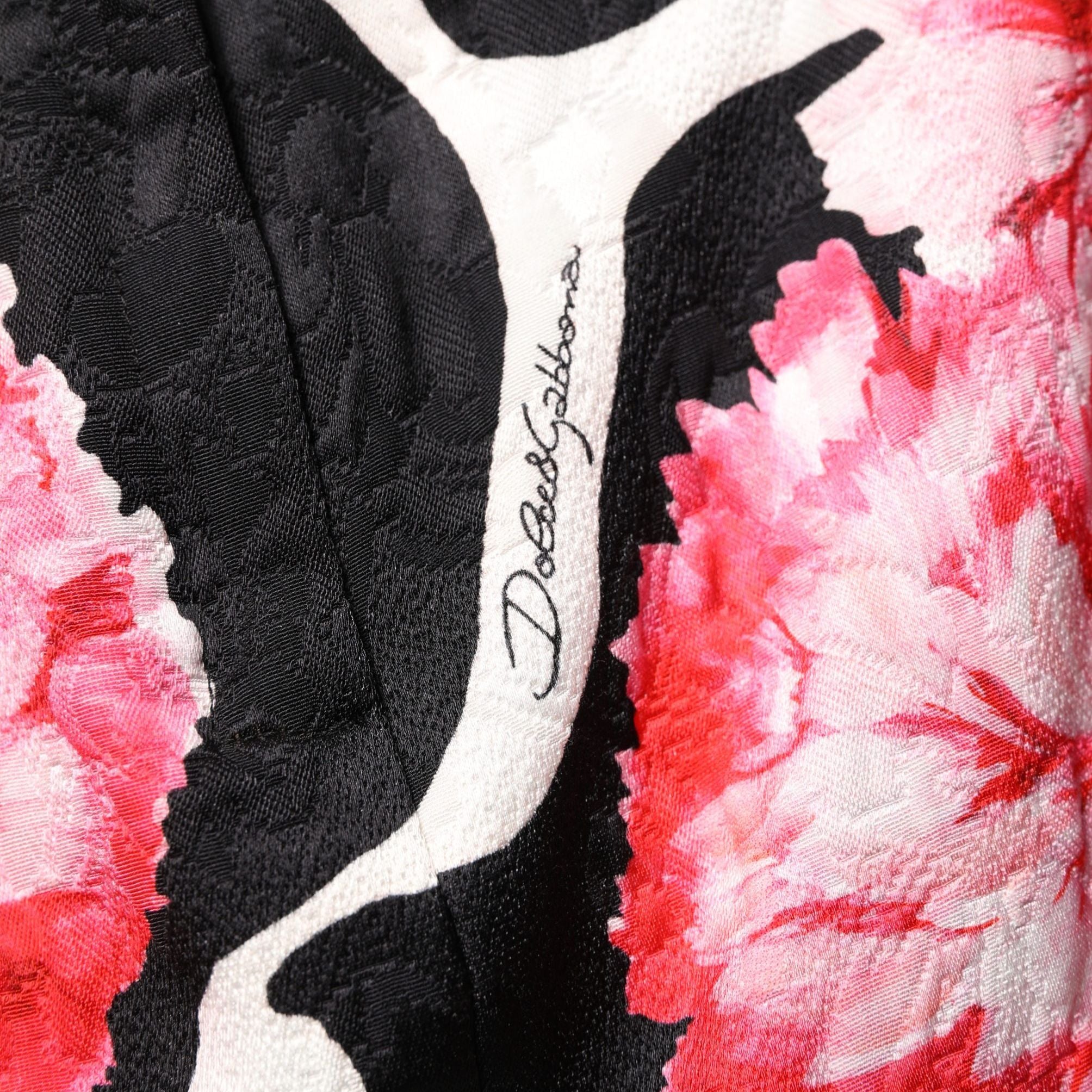 Dolce & Gabbana Black Pink Carnation Floral Print Jacquard Mini Skirt