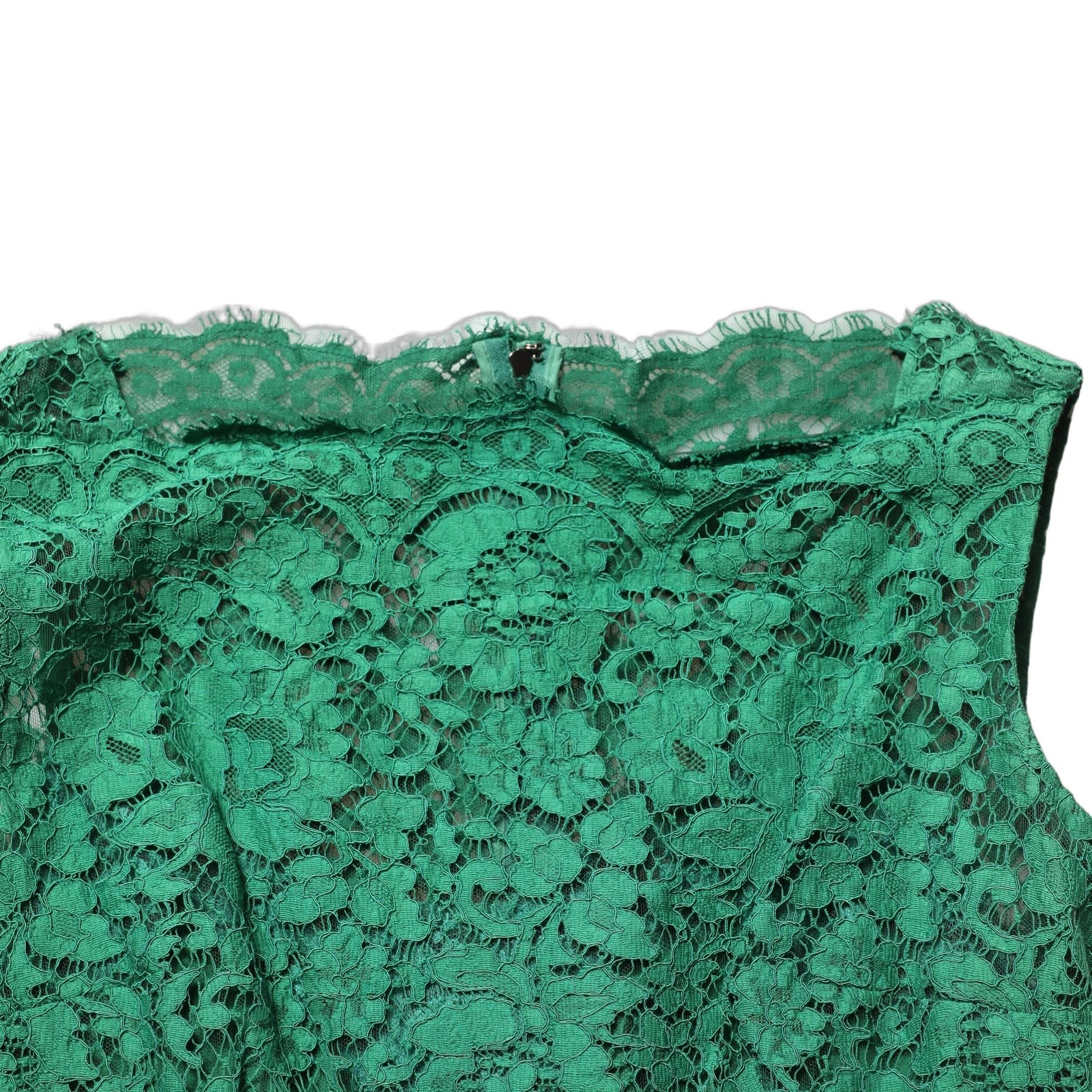 Dolce & Gabbana Green Floral Lace Cotton Sleeveless Midi Dress