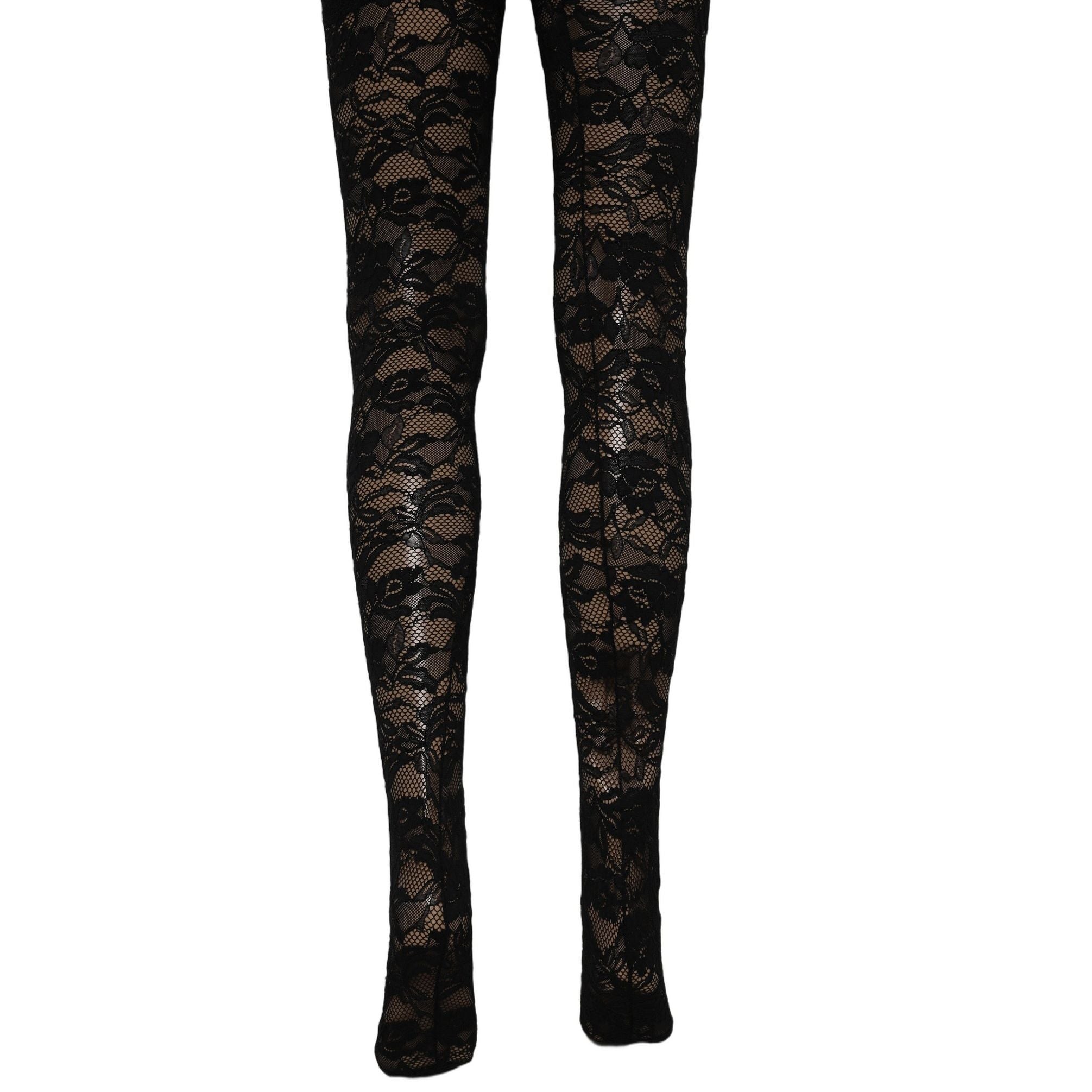 Dolce & Gabbana Black Floral Lace Thigh High Stockings Socks