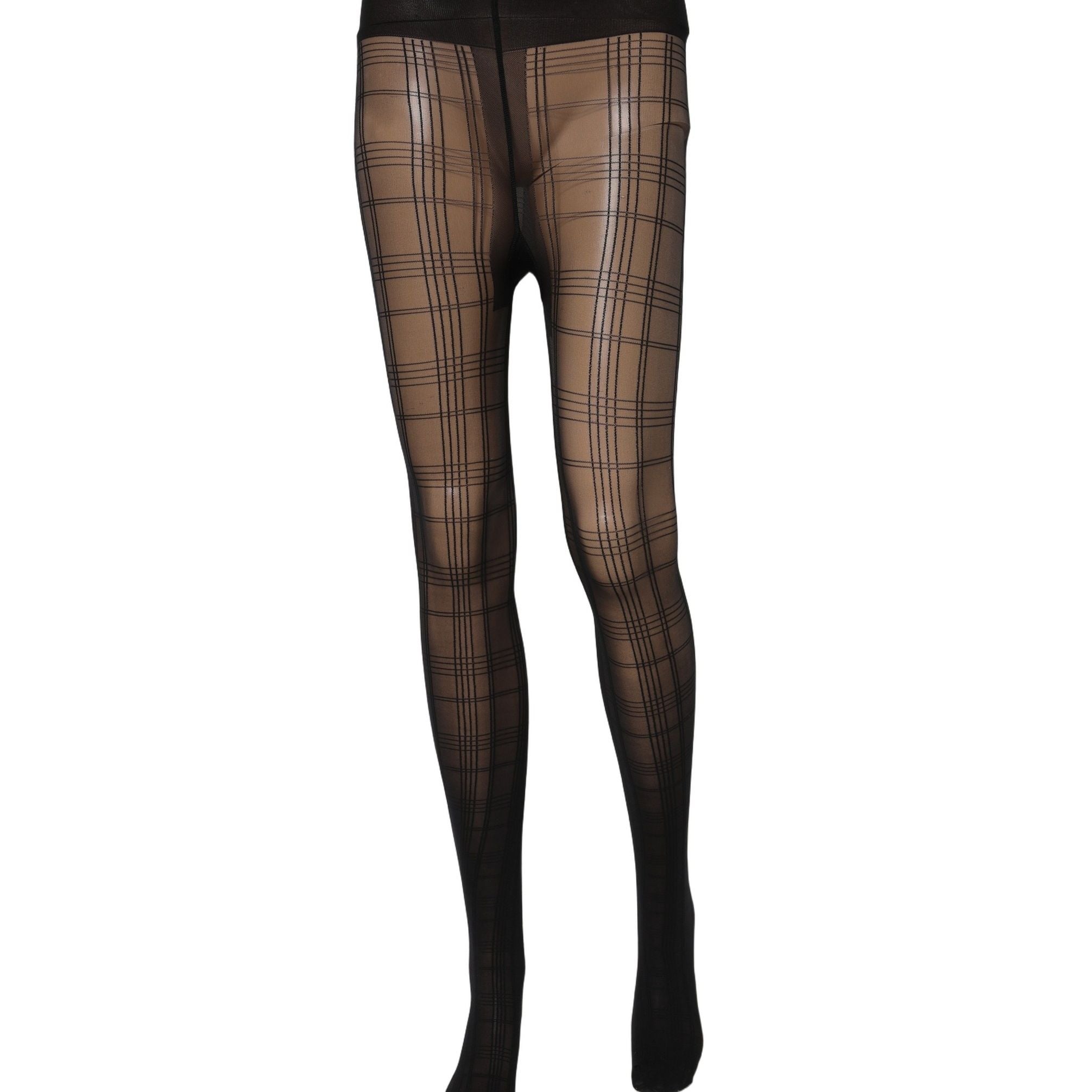 Dolce & Gabbana Black Nylon Tartan Pattern Tights Stockings Socks