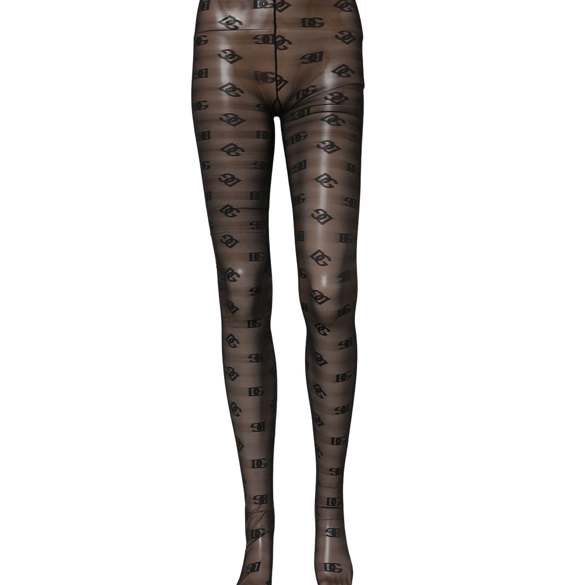Dolce & Gabbana Black Nylon Logo Pattern Tights Stockings Socks