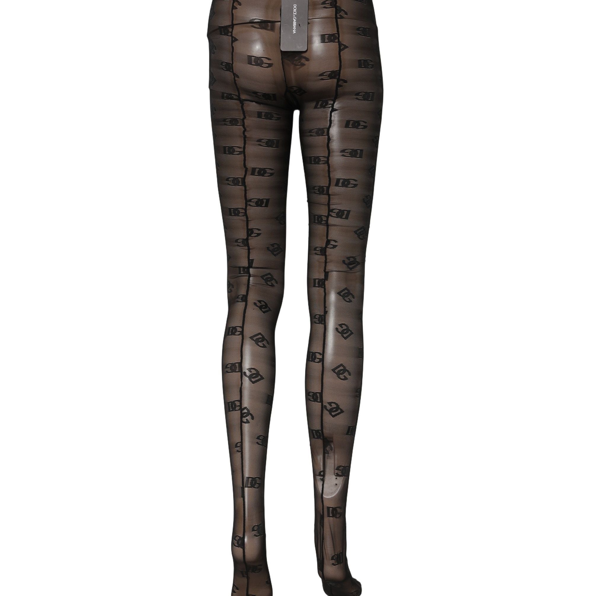 Dolce & Gabbana Black Nylon Logo Pattern Tights Stockings Socks