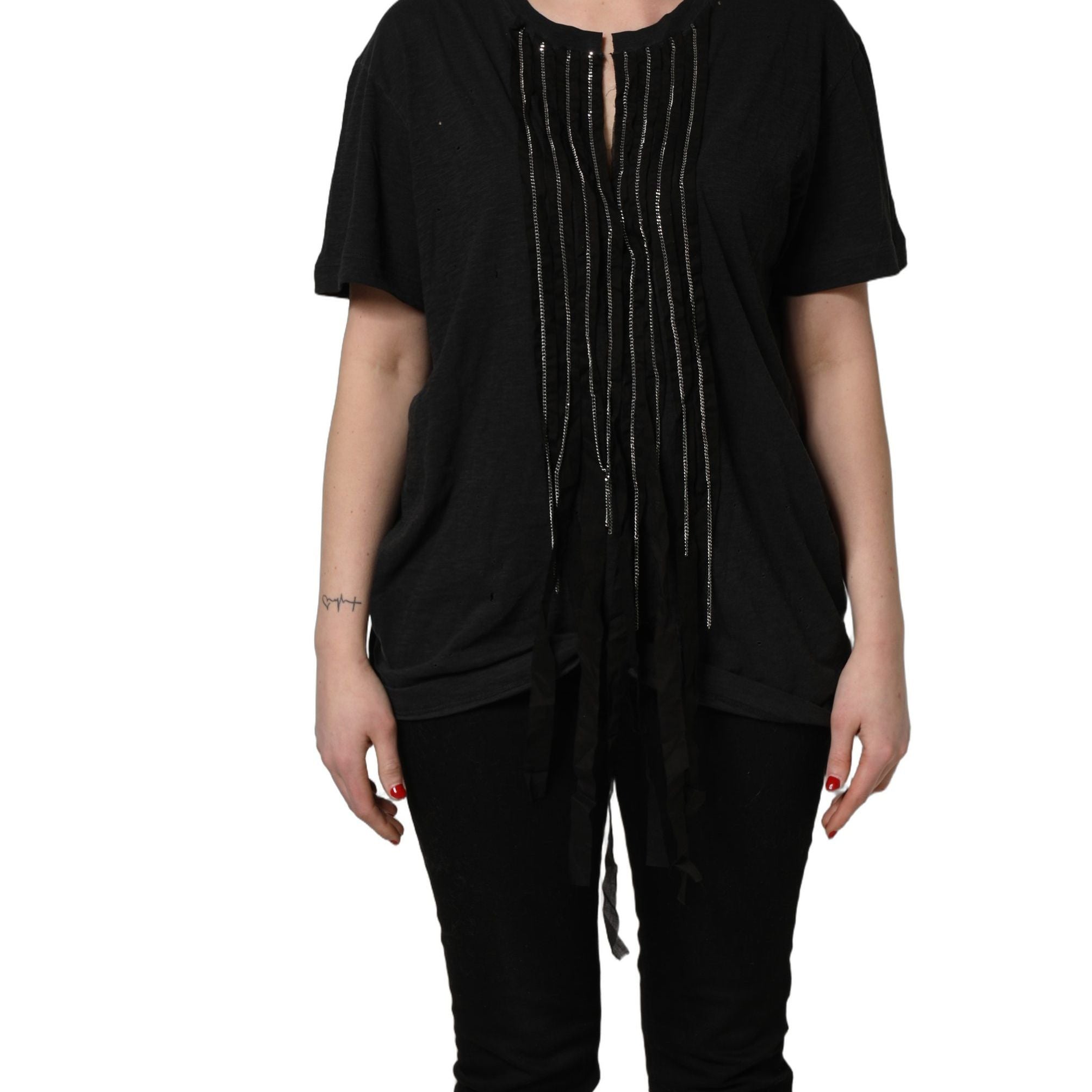 Dsquared² Black Chain Embellished Cotton Short Sleeve T-shirt