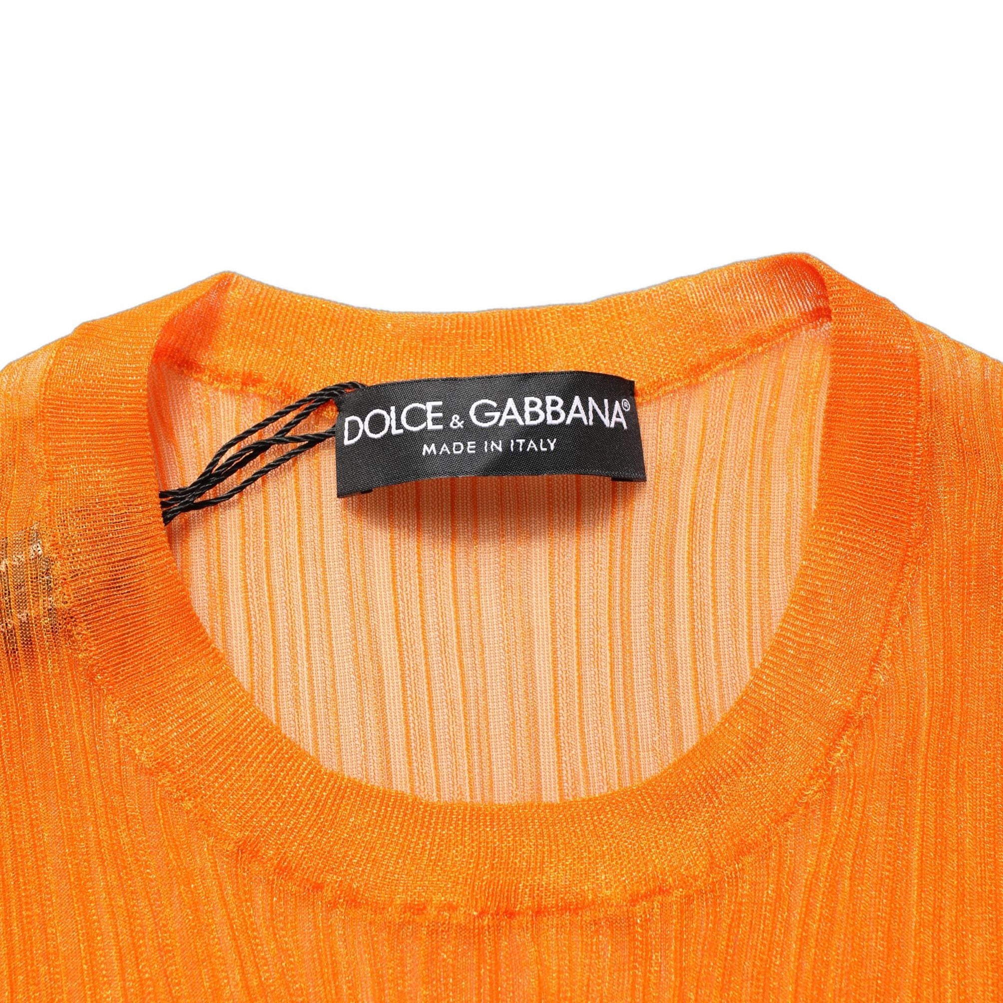 Dolce & Gabbana Orange See Through Crew Neck Blouse Tank Top