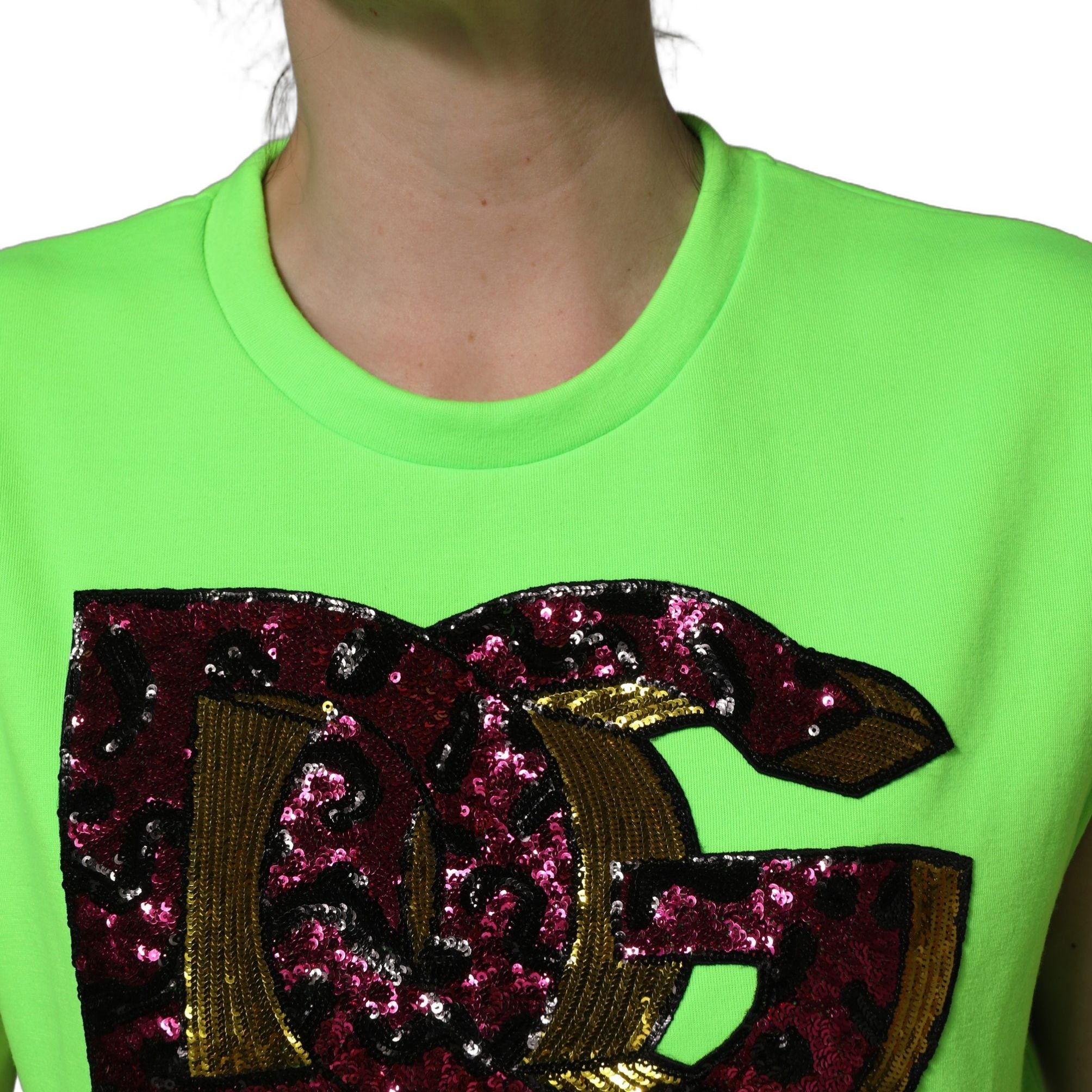 Dolce & Gabbana Neon Green DG Sequined Sleeveless Jersey Top