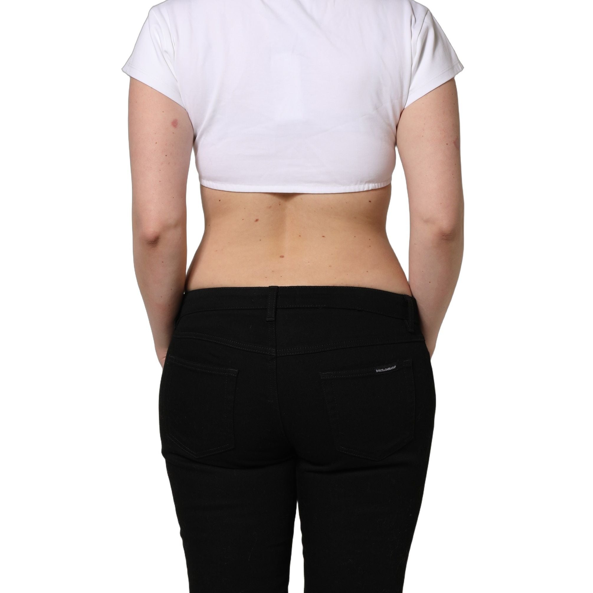 Dolce & Gabbana White Bustier Short Sleeve CrewNeck Cropped Top