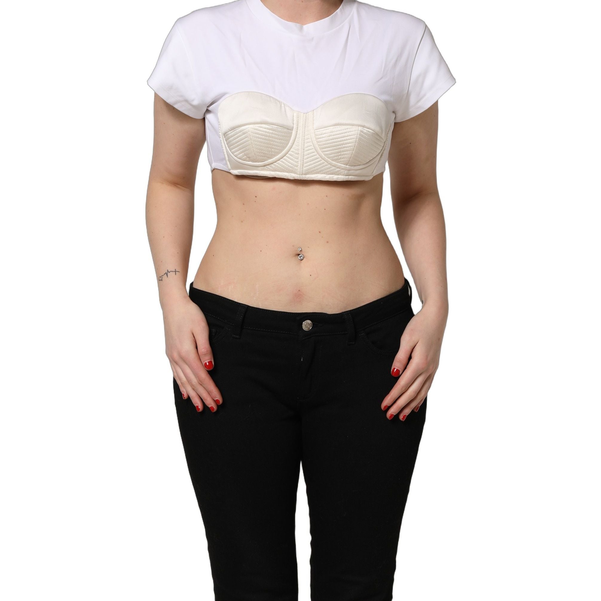 Dolce & Gabbana White Bustier Short Sleeve CrewNeck Cropped Top