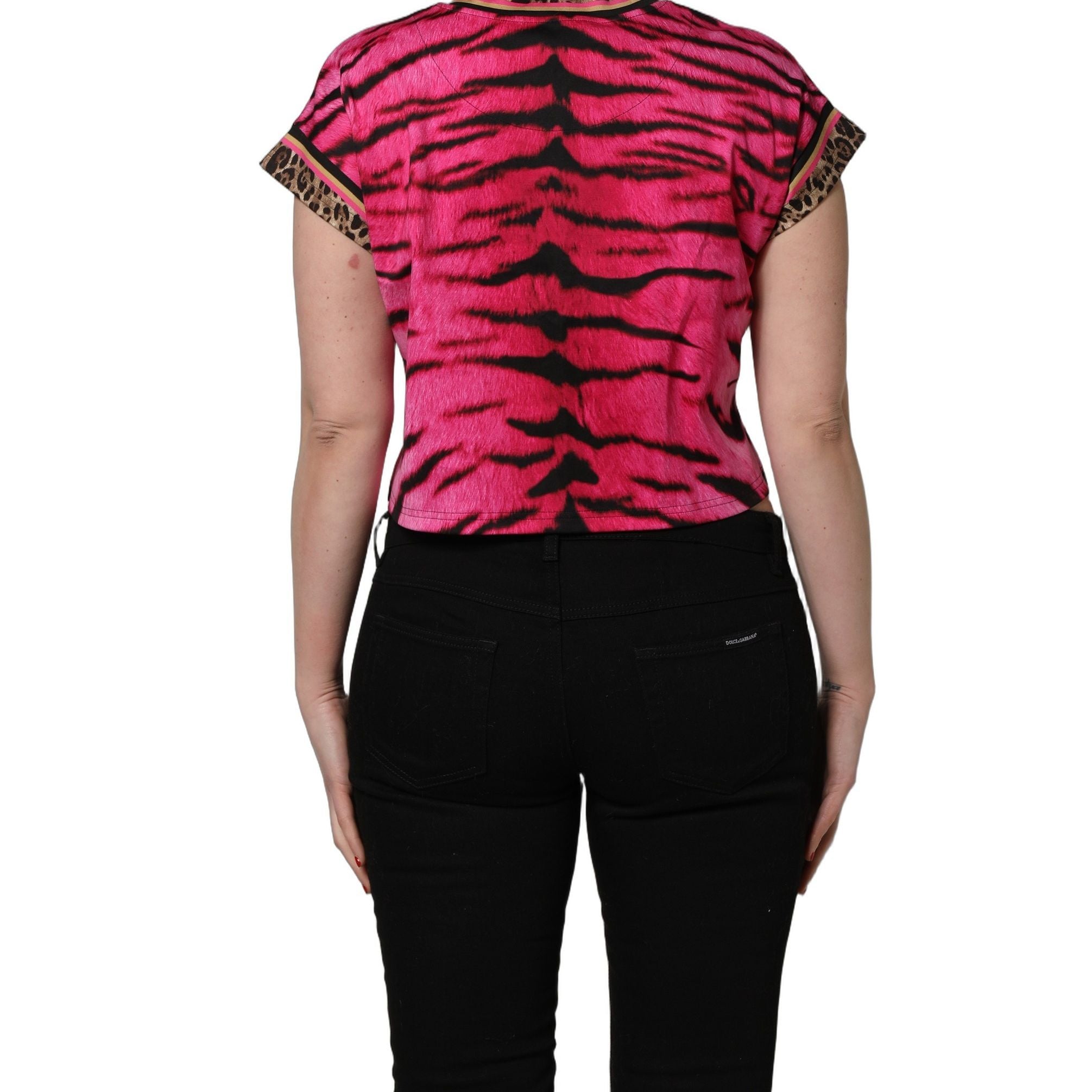 Dolce & Gabbana Pink Zebra Sleeveless Crew Neck Cropped T-shirt