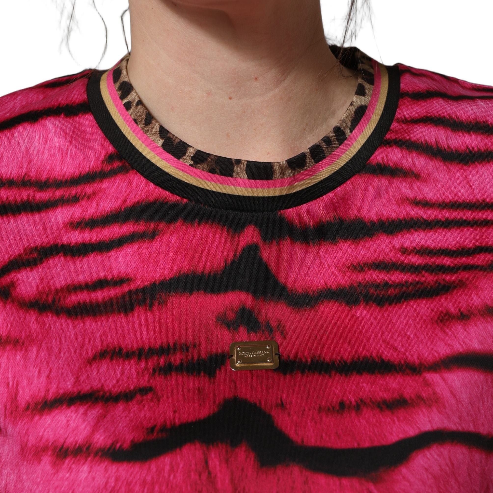 Dolce & Gabbana Pink Zebra Sleeveless Crew Neck Cropped T-shirt