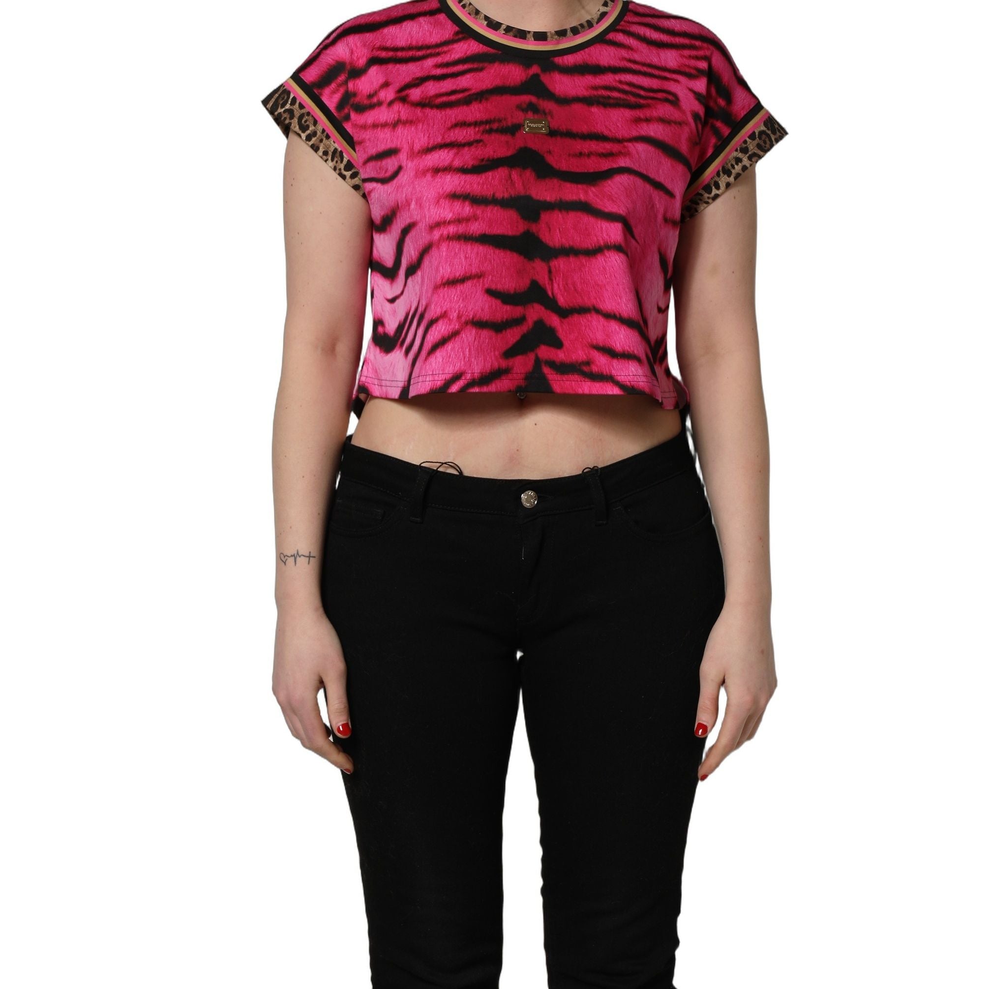 Dolce & Gabbana Pink Zebra Sleeveless Crew Neck Cropped T-shirt