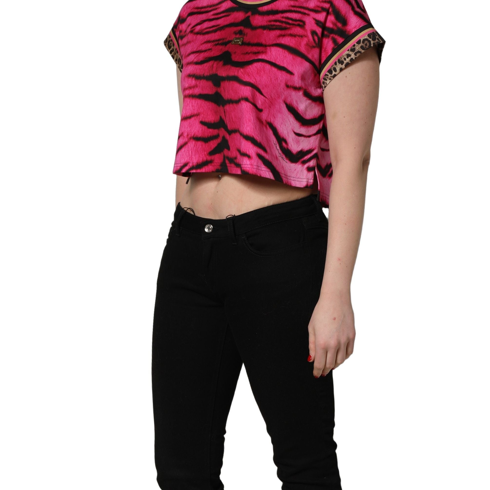 Dolce & Gabbana Pink Zebra Sleeveless Crew Neck Cropped T-shirt