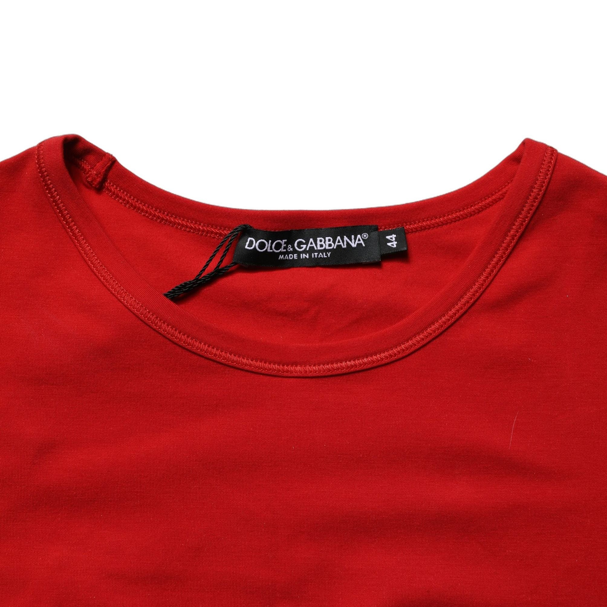 Dolce & Gabbana Red Cotton Logo Tape Cropped Short Sleeve T-shirt