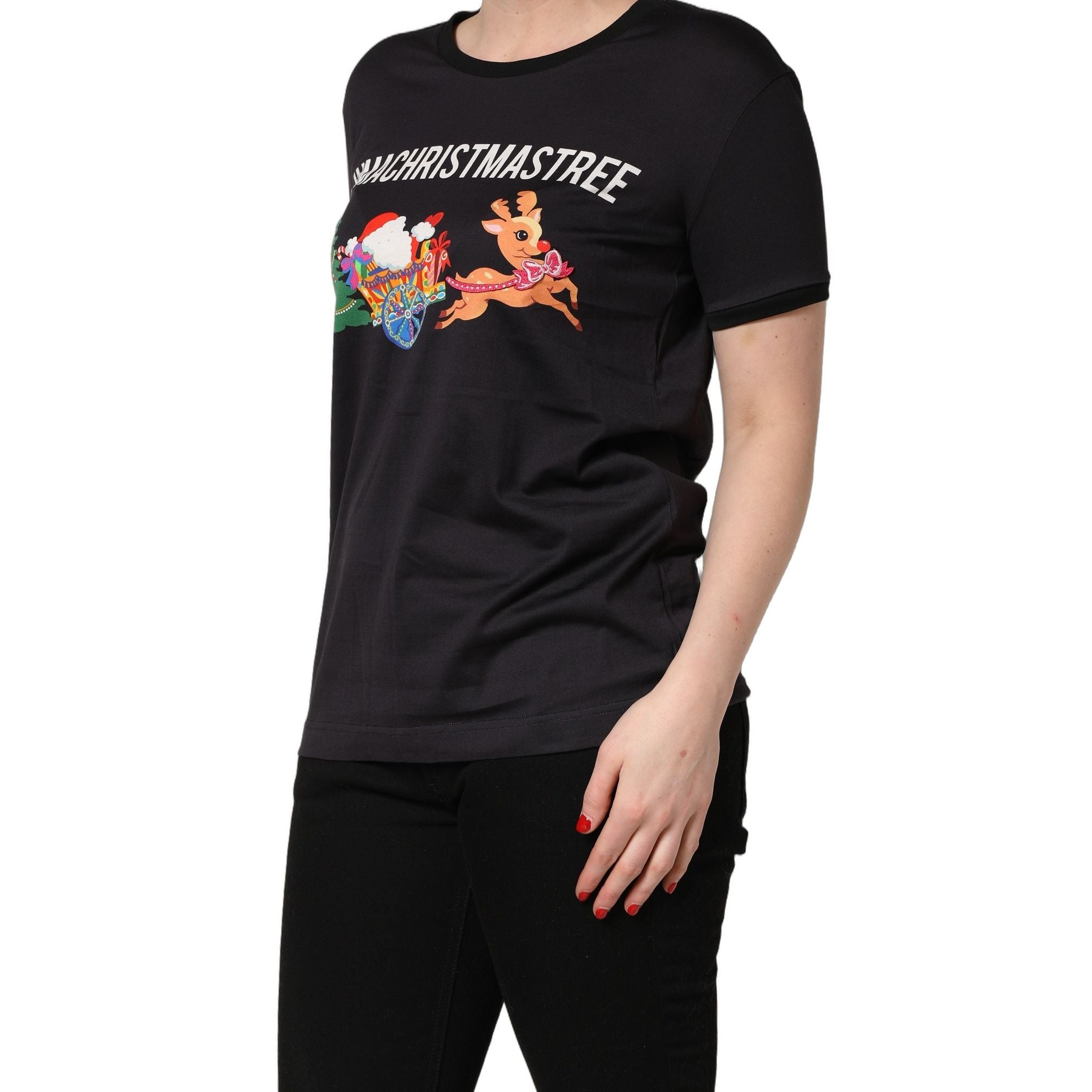 Dolce & Gabbana Black #IAMACHRISTMASTREE Print Cotton T-shirt