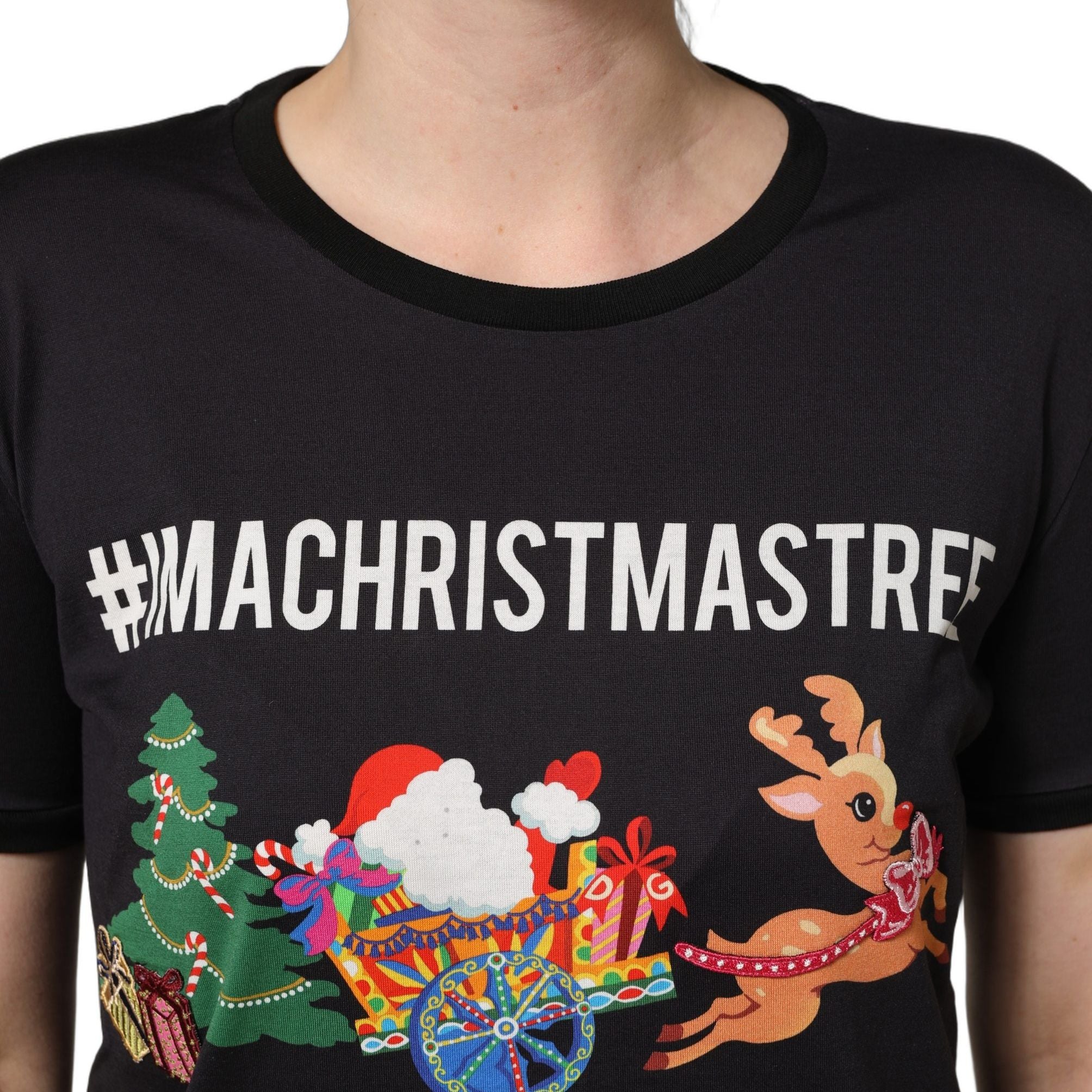 Dolce & Gabbana Black #IAMACHRISTMASTREE Print Cotton T-shirt