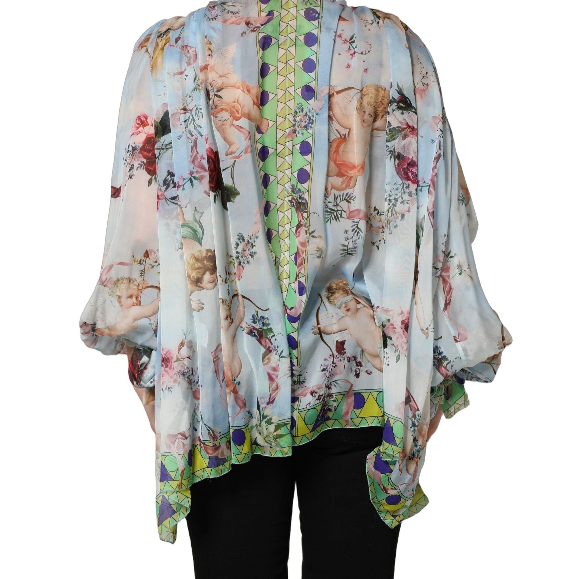 Dolce & Gabbana Light Blue Floral-Print Chiffon Blouse Top