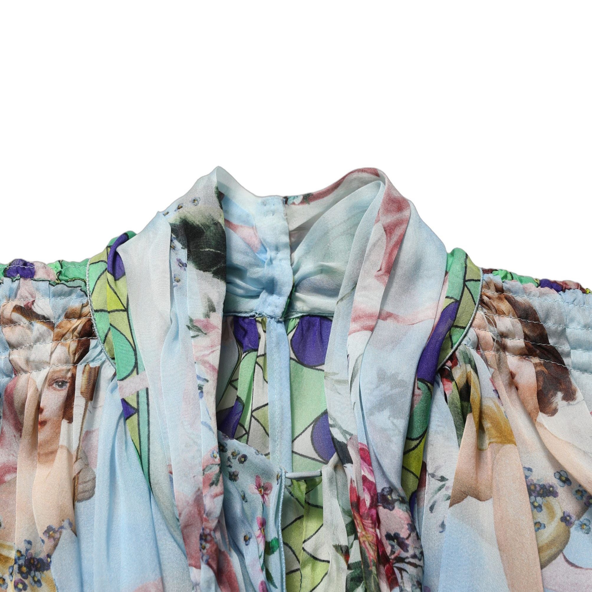 Dolce & Gabbana Light Blue Floral-Print Chiffon Blouse Top