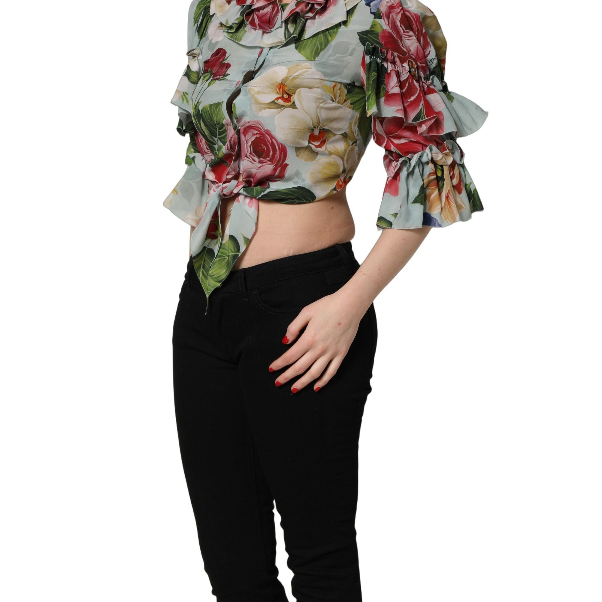 Dolce & Gabbana Multicolor Floral Silk Cropped Shirt Top