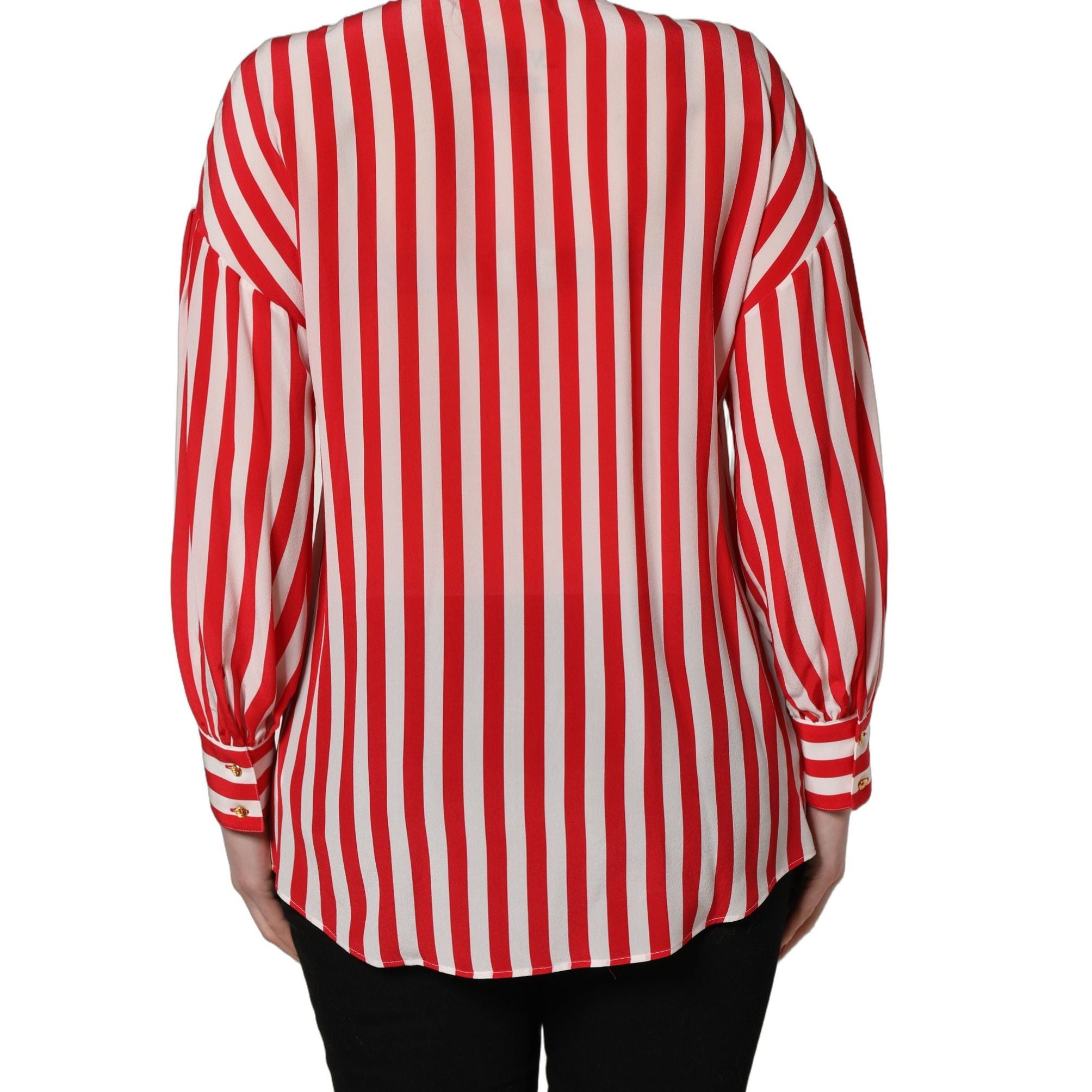 Dolce & Gabbana Red White Striped Long Sleeve Silk Blouse Top